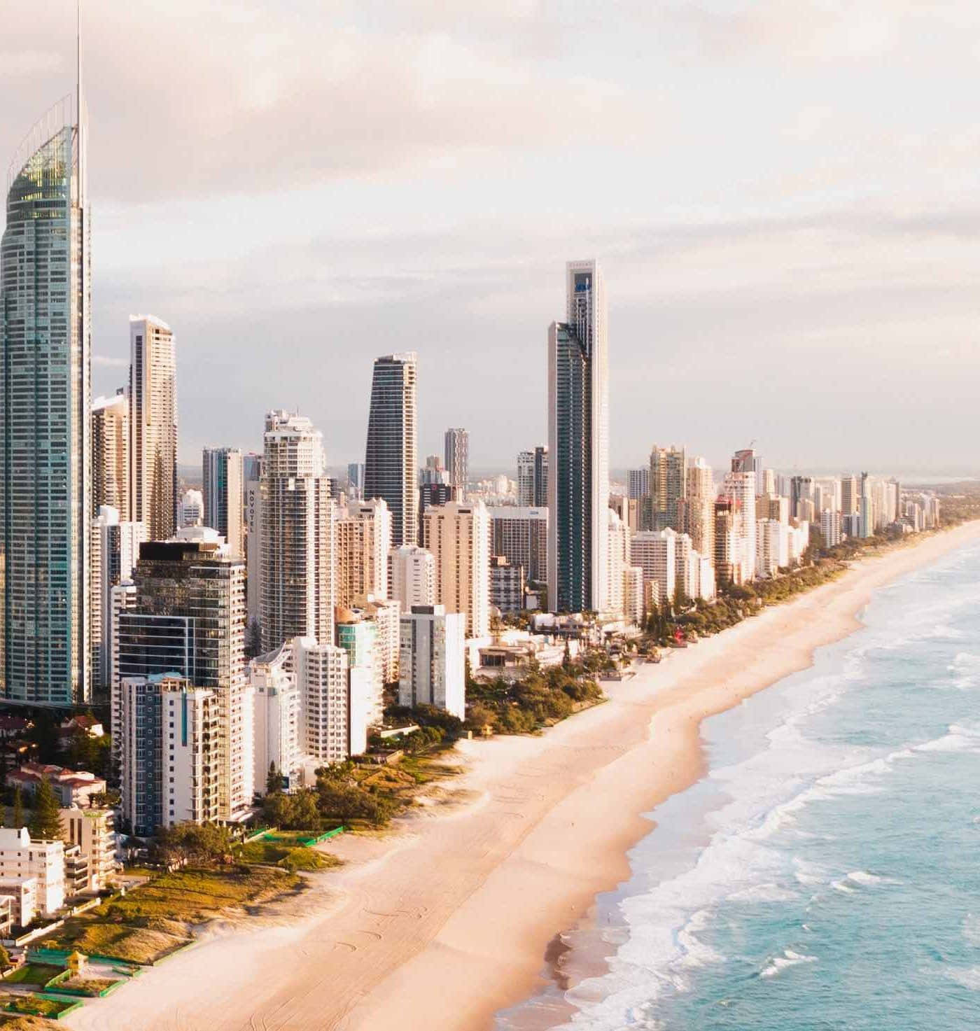 Gold Coast, sunrise, skyscrapers, HD Phone Wallpaper