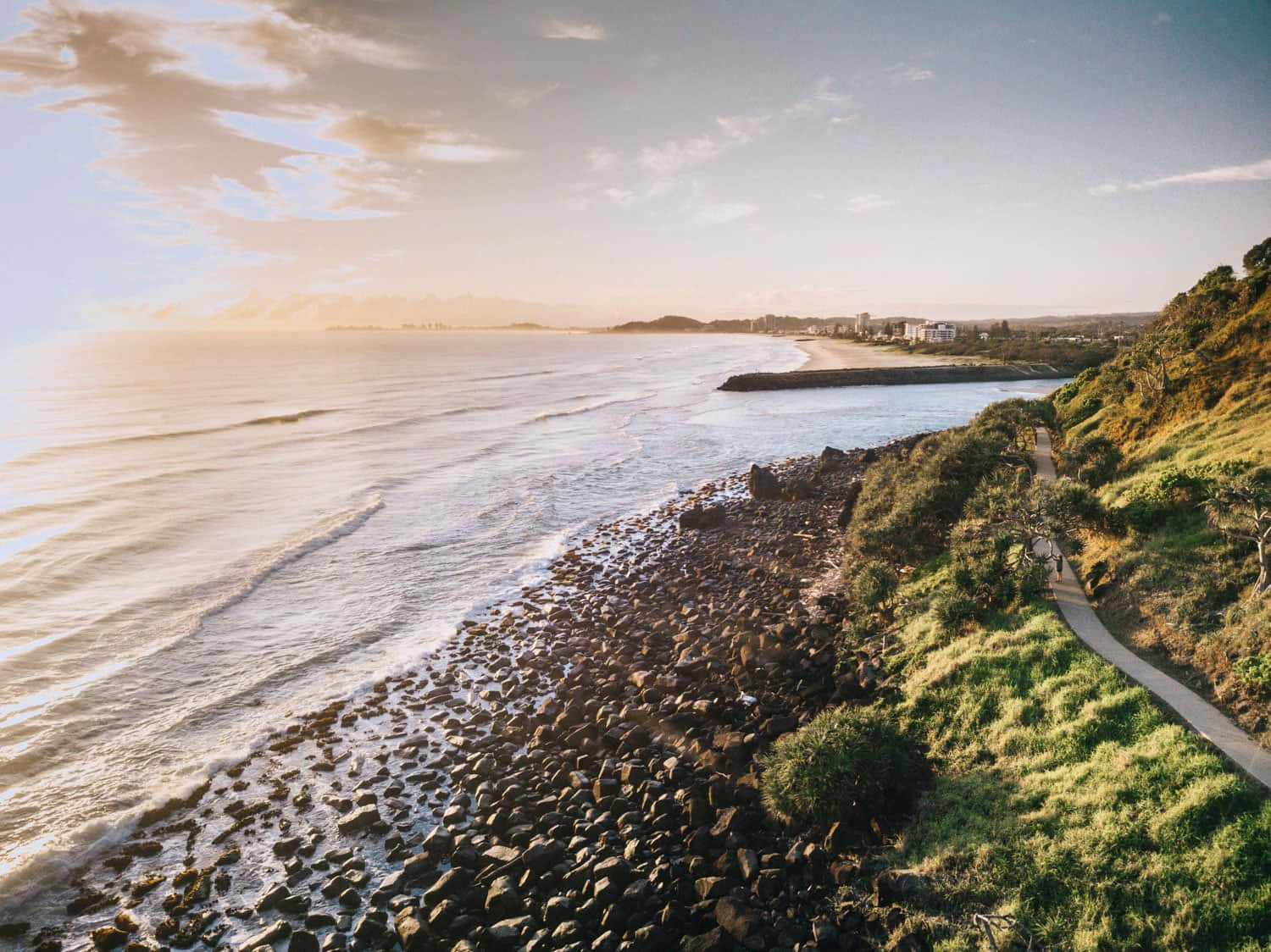 Gold Coast, sunset, rocky coastline, HD Desktop Wallpaper