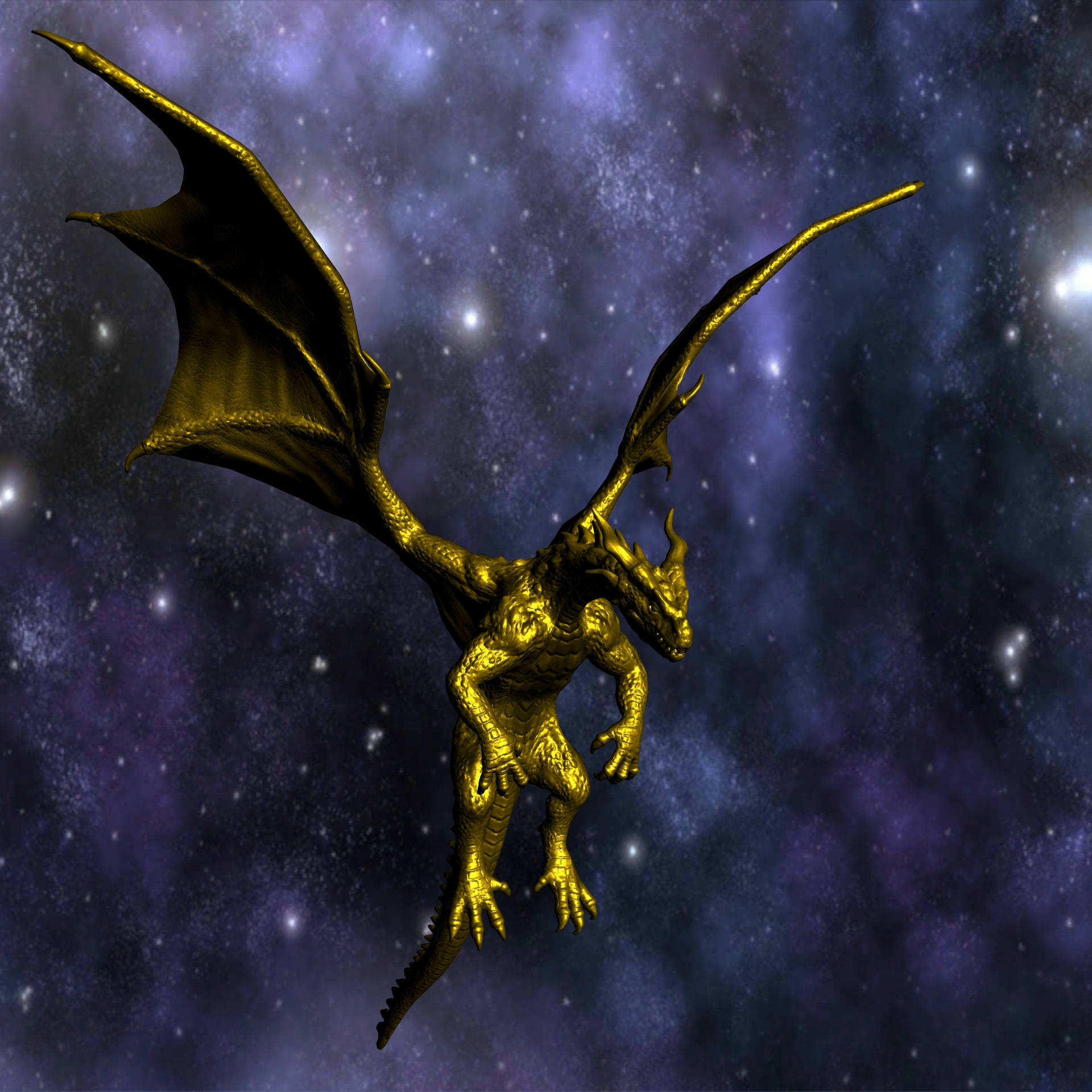 Gold Dragon, night sky, starry purple nebula, Full HD Desktop Wallpaper