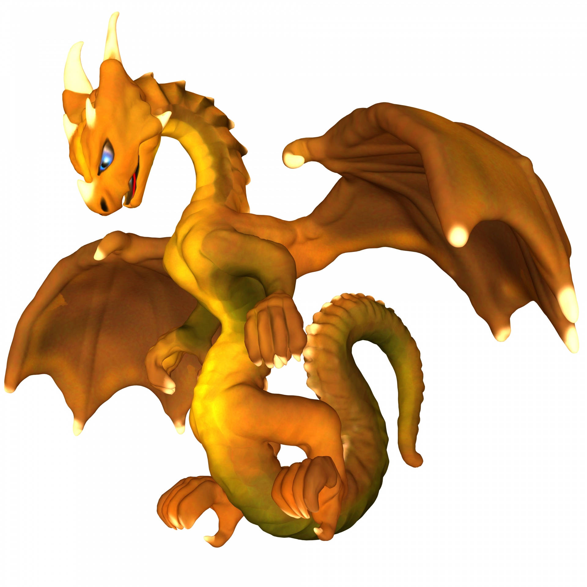 Gold Dragon, blue eyes, white horns, Full HD Desktop Wallpaper