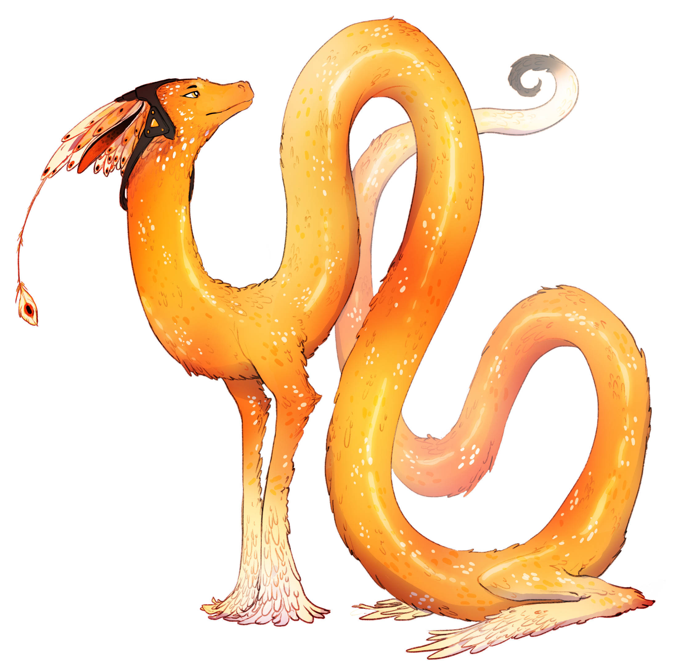 Gold dragon, orange dragon, feathered head crest, Full HD Desktop Wallpaper
