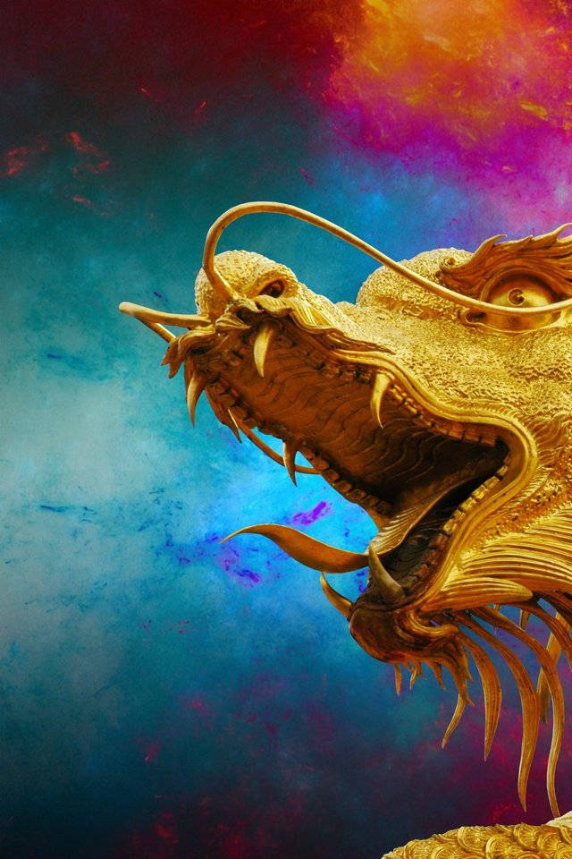 Golden Dragon, cosmic sky, blue purple, SD Phone Wallpaper