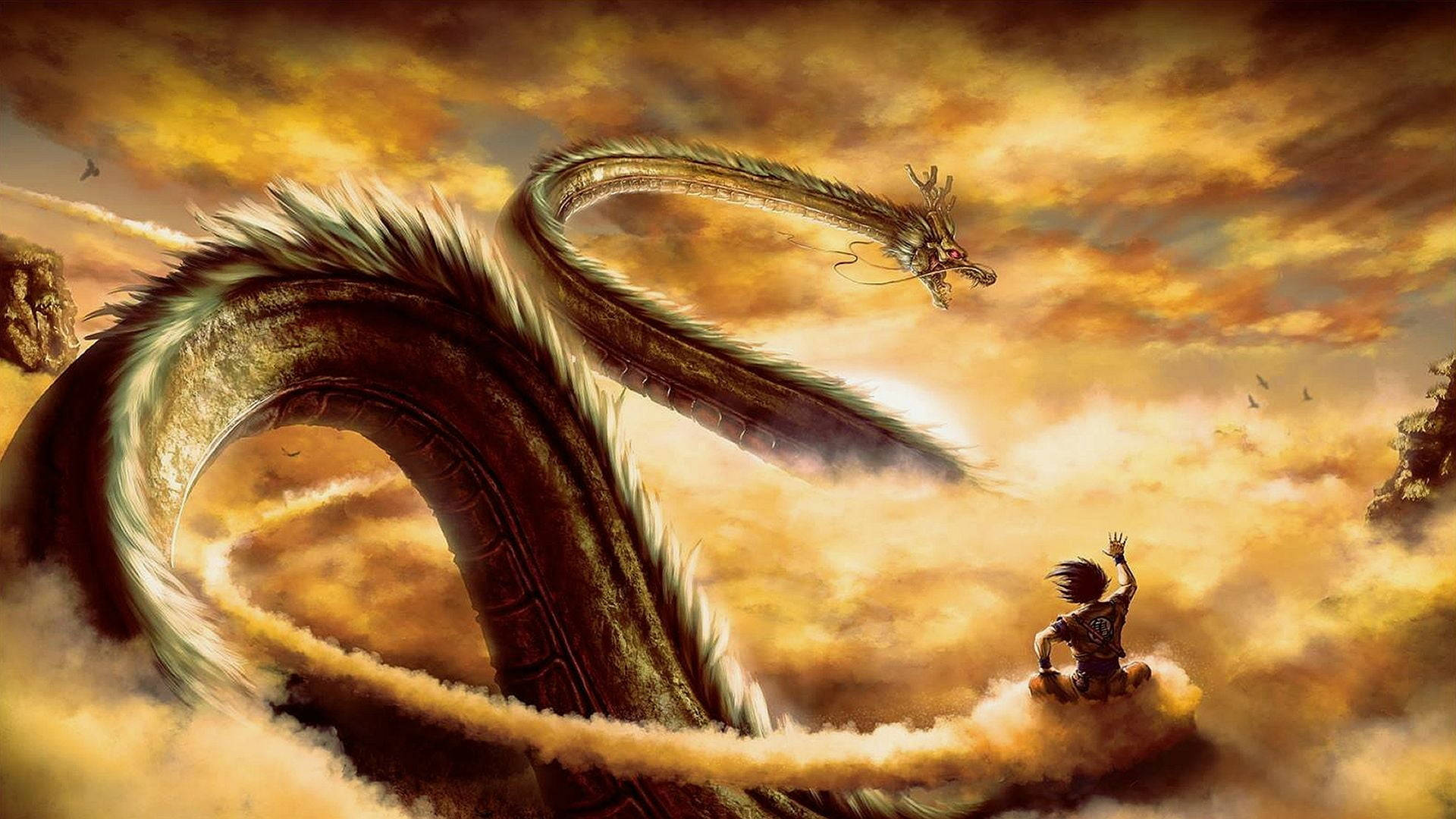 Golden Dragon, Dragon Ball, cloud, Full HD Desktop Wallpaper