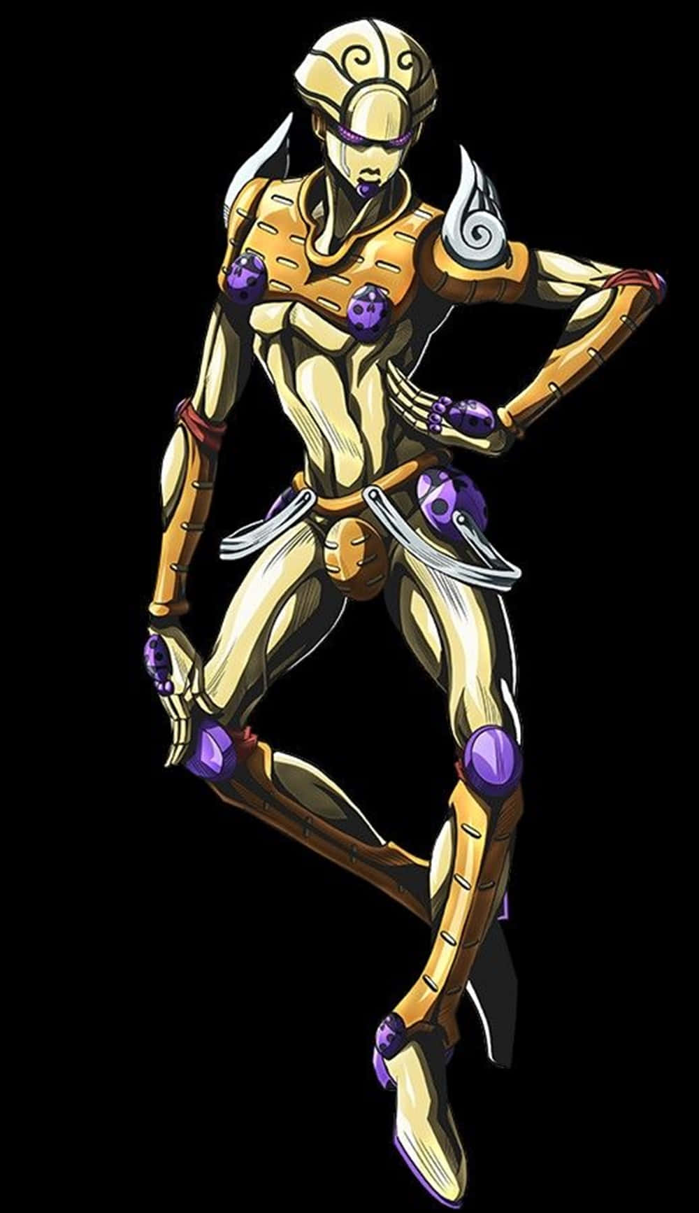 Gold Experience Jojo, golden armored anime character, purple accents, HD Phone Wallpaper
