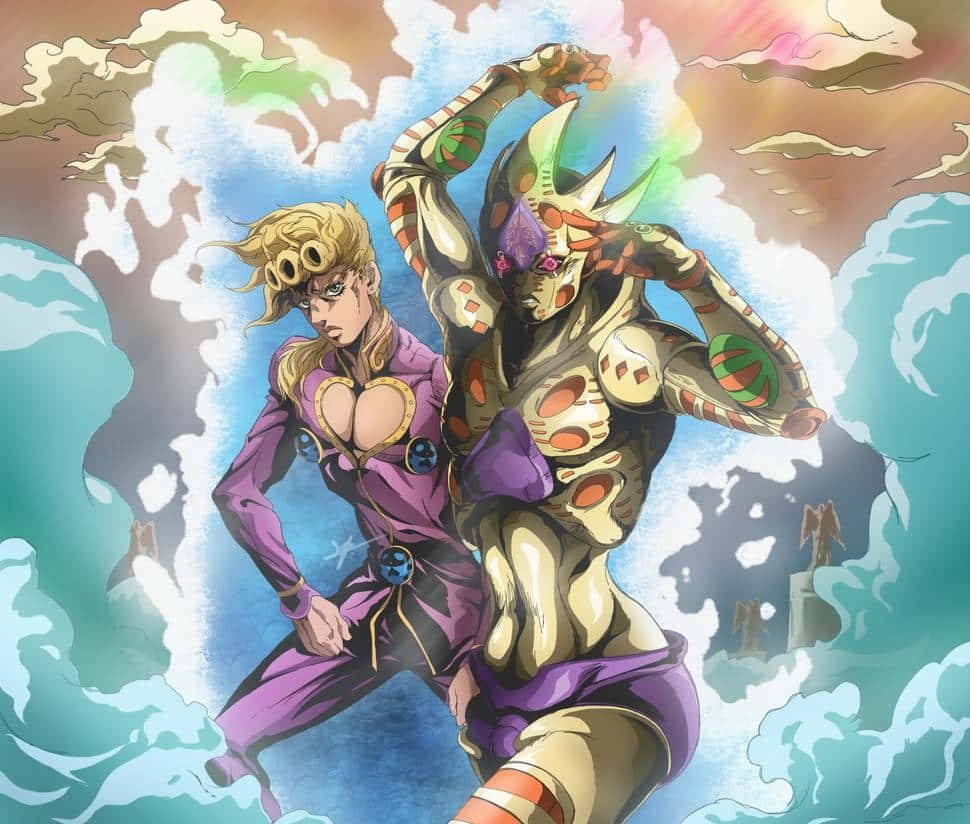 Gold Experience Jojo, anime characters, swirling clouds, SD Desktop Wallpaper