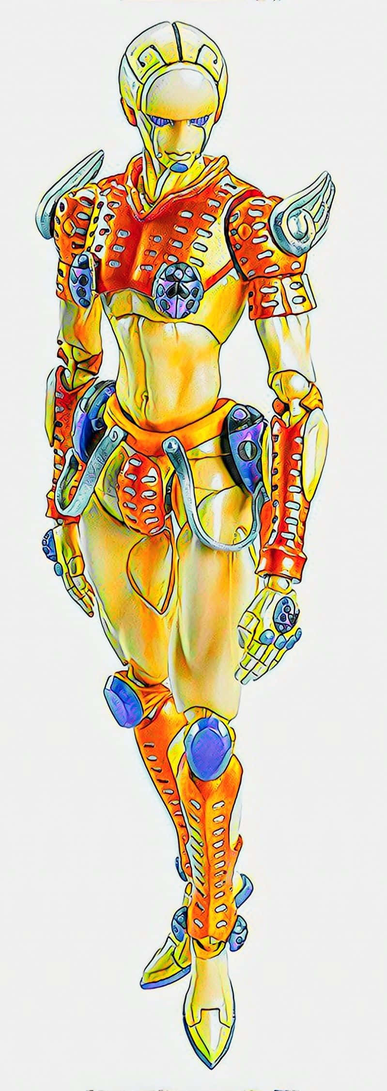 Gold Experience Jojo, orange and gold armor, blue accents, Full HD Phone Wallpaper