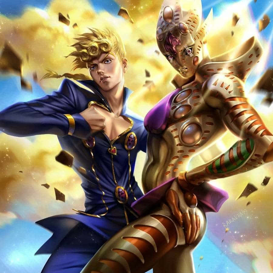 Gold Experience Jojo, blonde man, blue outfit, SD Desktop Wallpaper