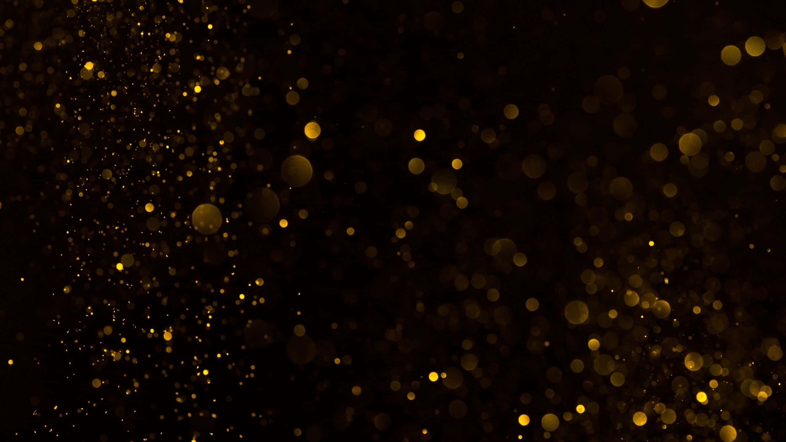 black and gold glitter, golden bokeh particles, deep black background, 2K Desktop Wallpaper