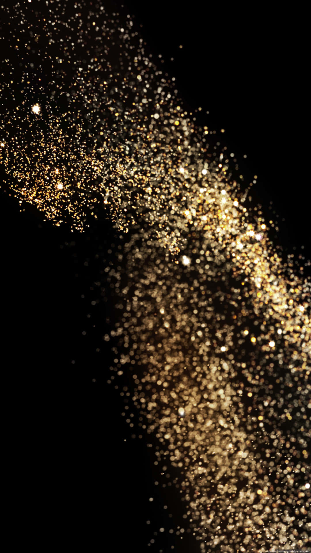black and gold glitter, shimmering golden glitter particles, deep black background, Full HD Phone Wallpaper