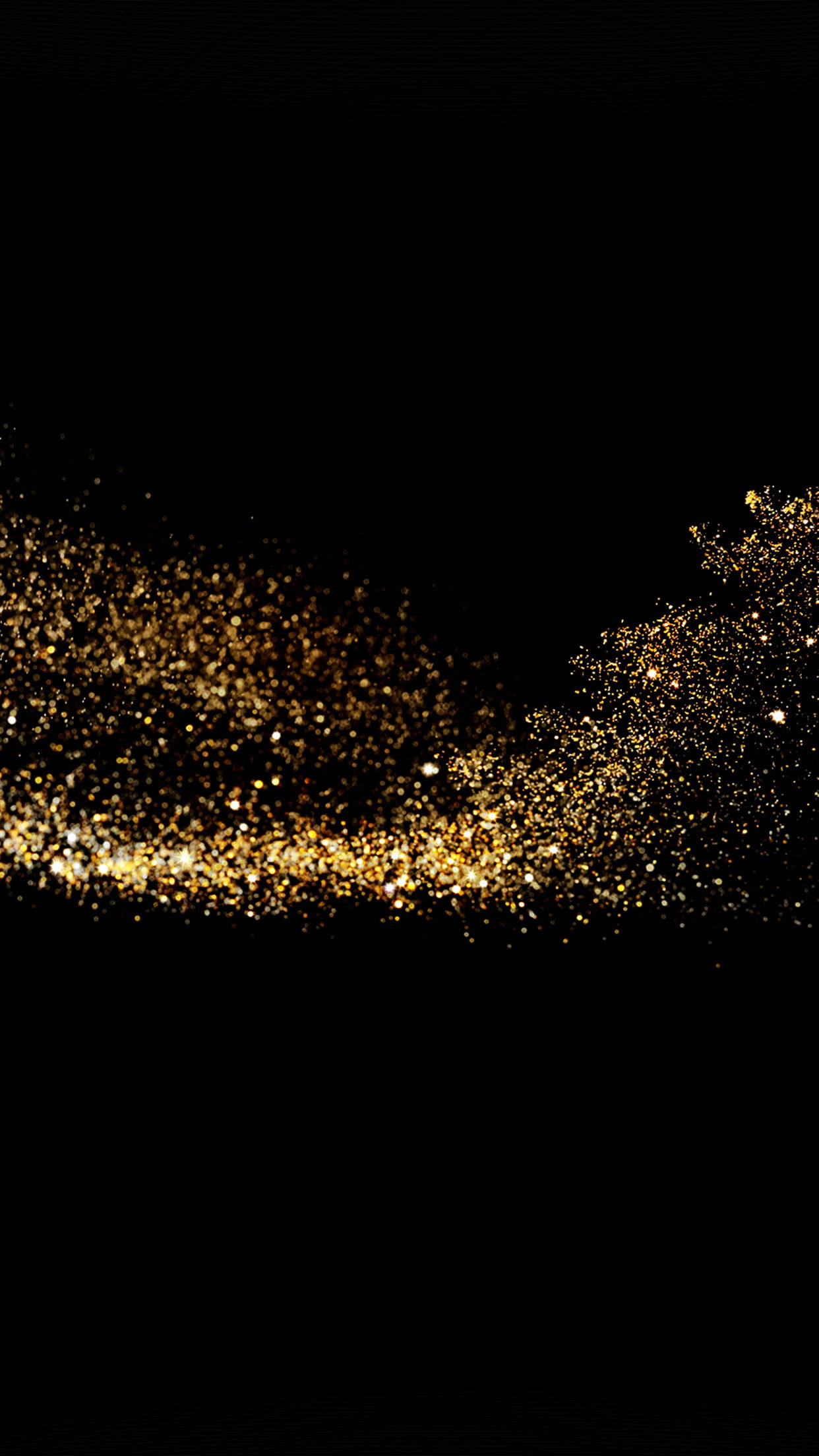 Black and Gold Glitter iPhone, golden glitter particles, deep black background, Full HD Phone Wallpaper