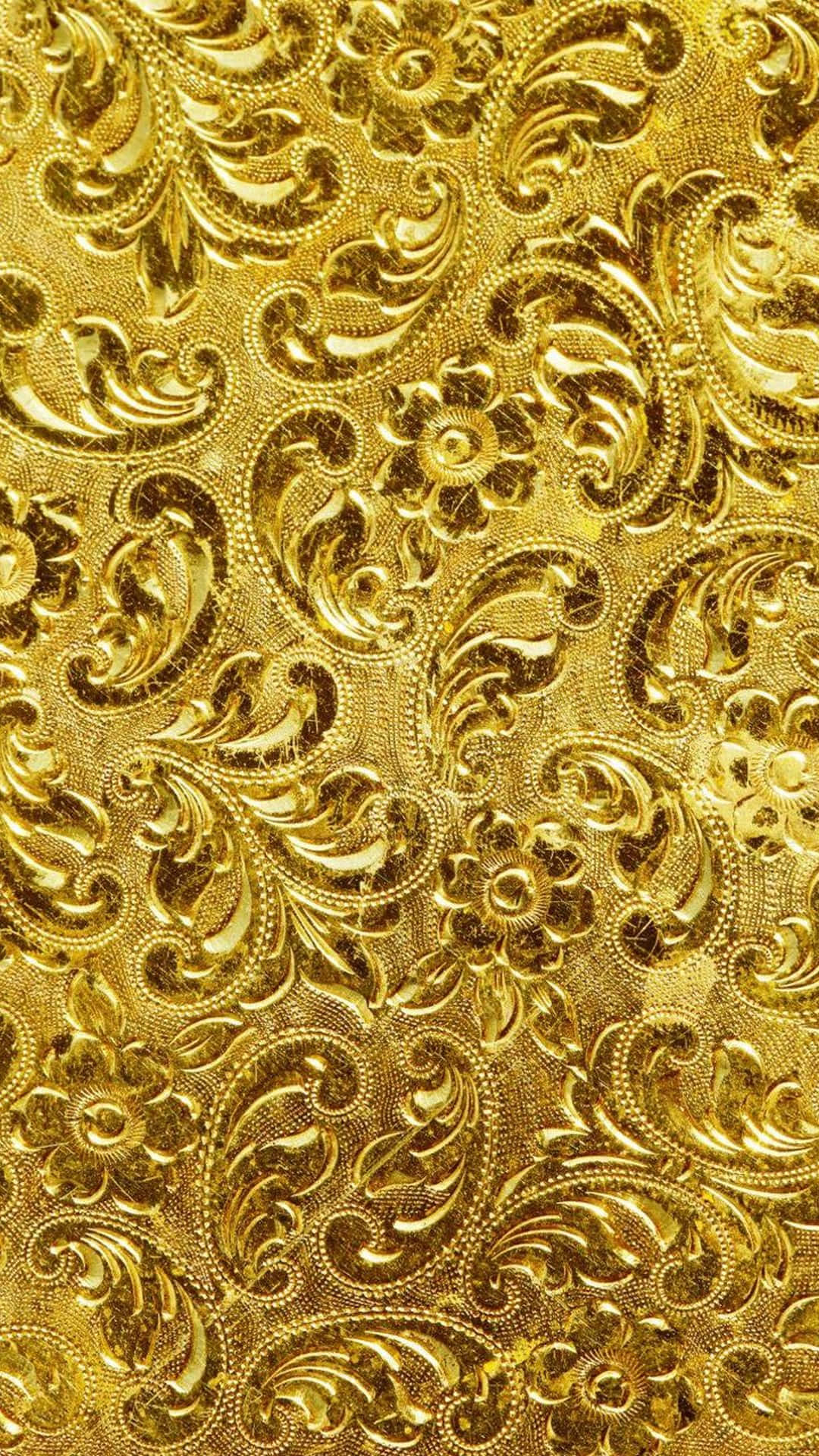 Gold iPhone, floral carved pattern, golden embossed, Full HD Phone Wallpaper