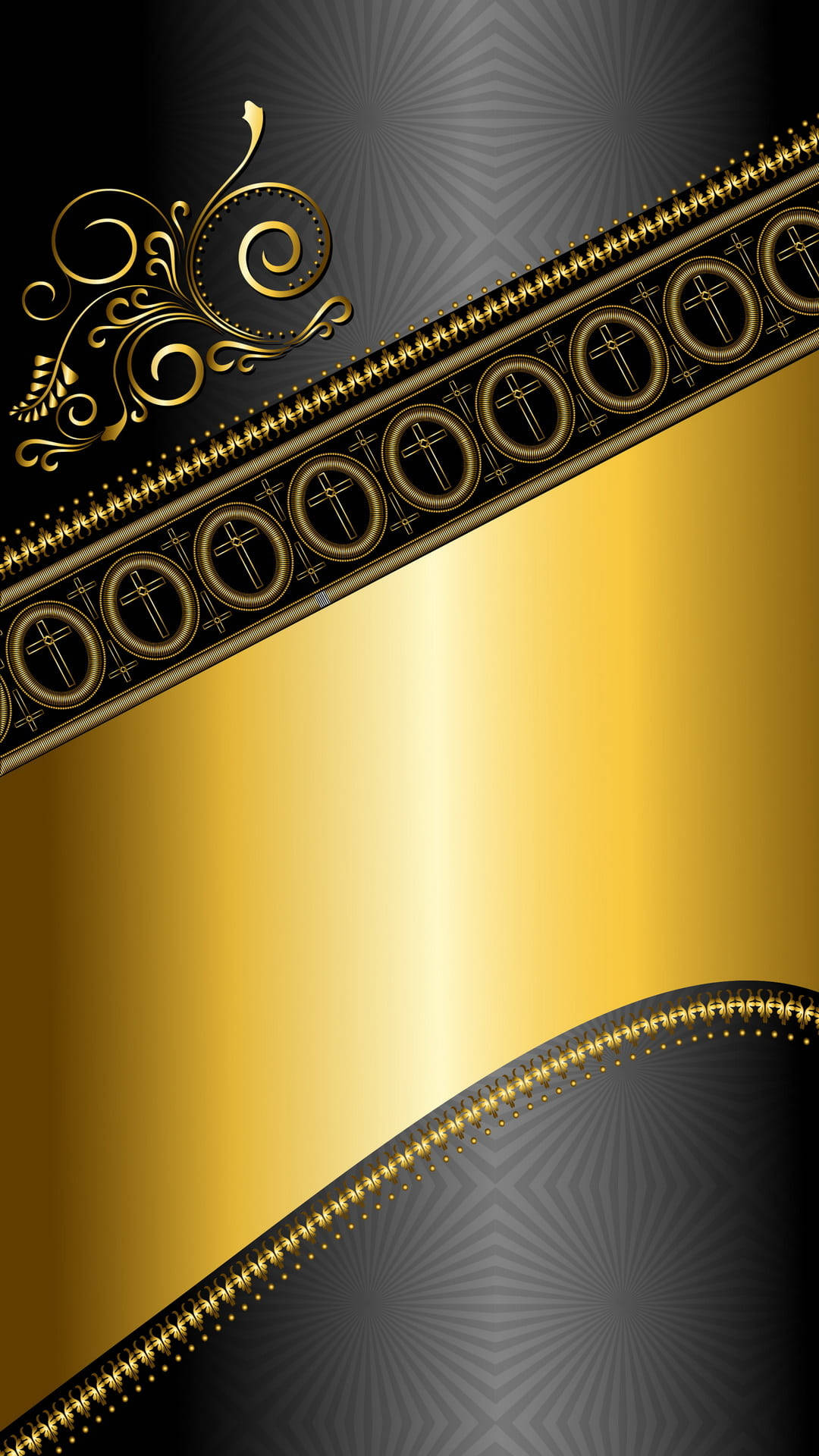 black and gold iPhone, ornate crosses, swirling filigree, Full HD Phone Wallpaper