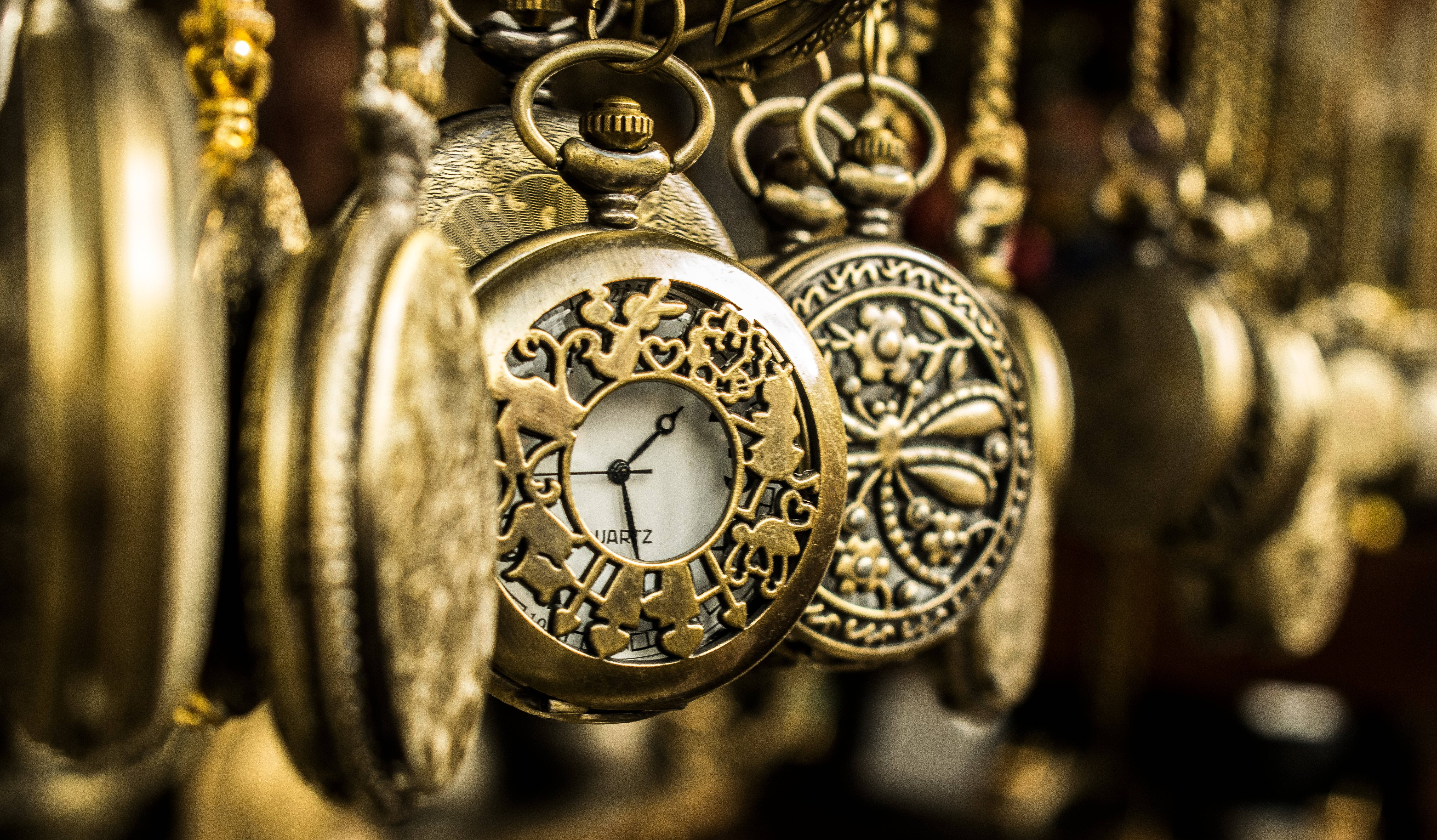 gold jewellery pocket watches, golden pocket watches, intricate filigree, 5K Desktop Wallpaper