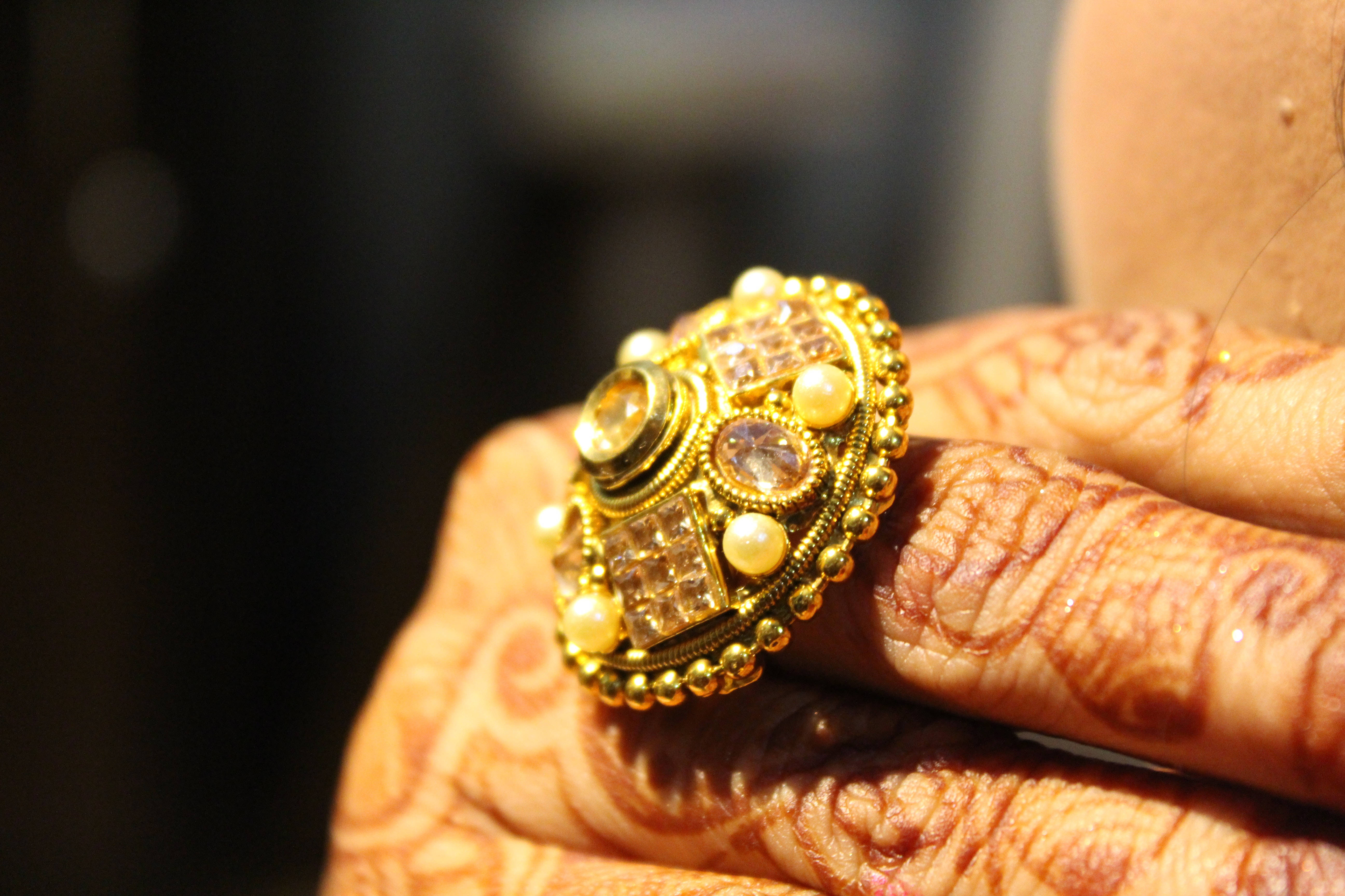 gold ring, pearls, crystals, 5K Desktop Wallpaper
