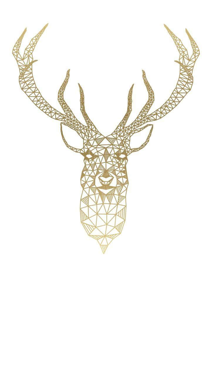 white gold, geometric gold deer head, triangular patterns, HD Phone Wallpaper