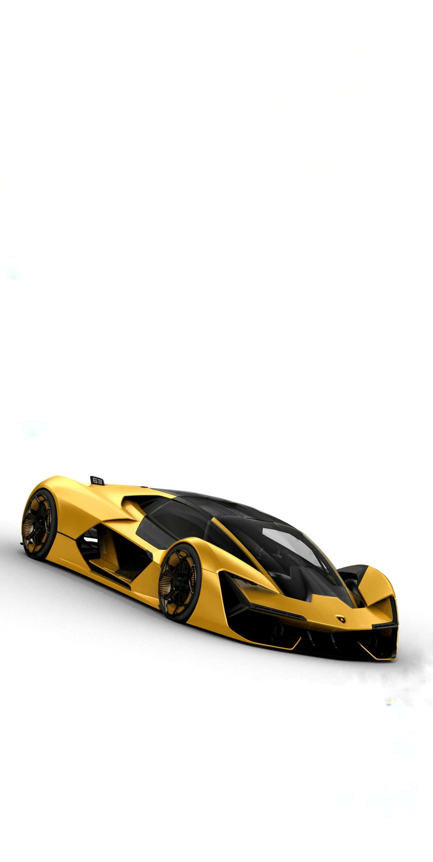 Gold Lamborghini, modern building, sleek gold and black futuristic sports car, 2K Phone Wallpaper