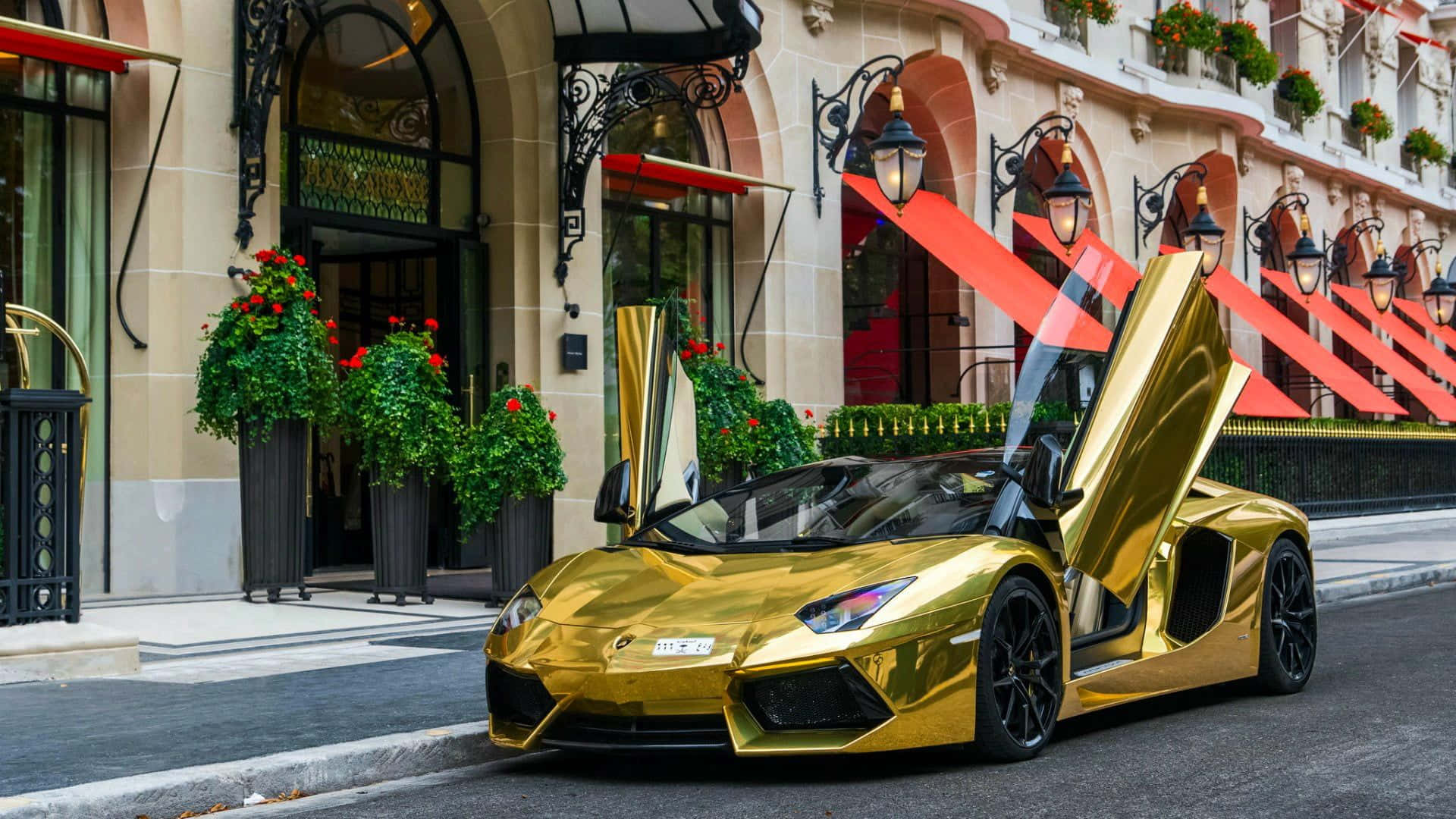 Lamborghini, gold, scissor doors, Full HD Desktop Wallpaper