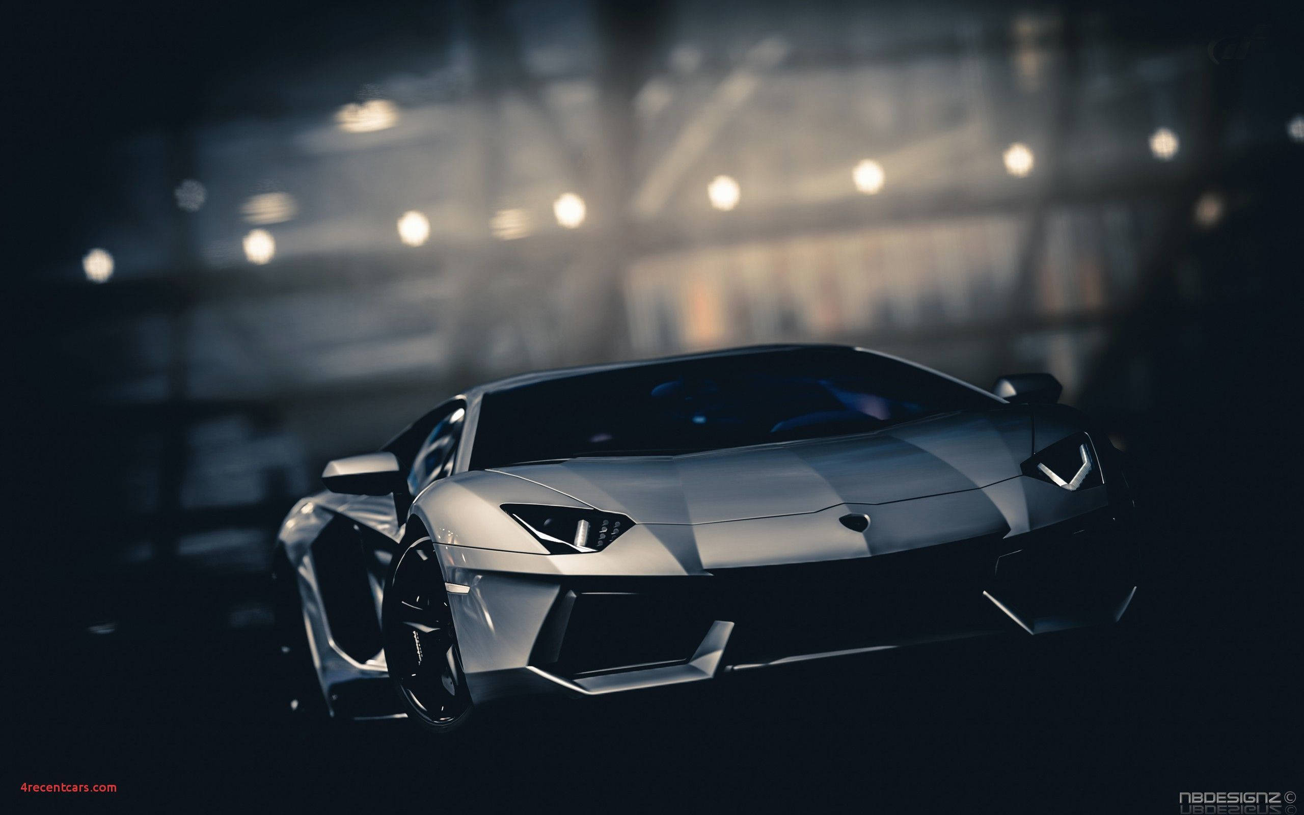White Lamborghini, silver sports car, dramatic spotlights, 2K Desktop Wallpaper