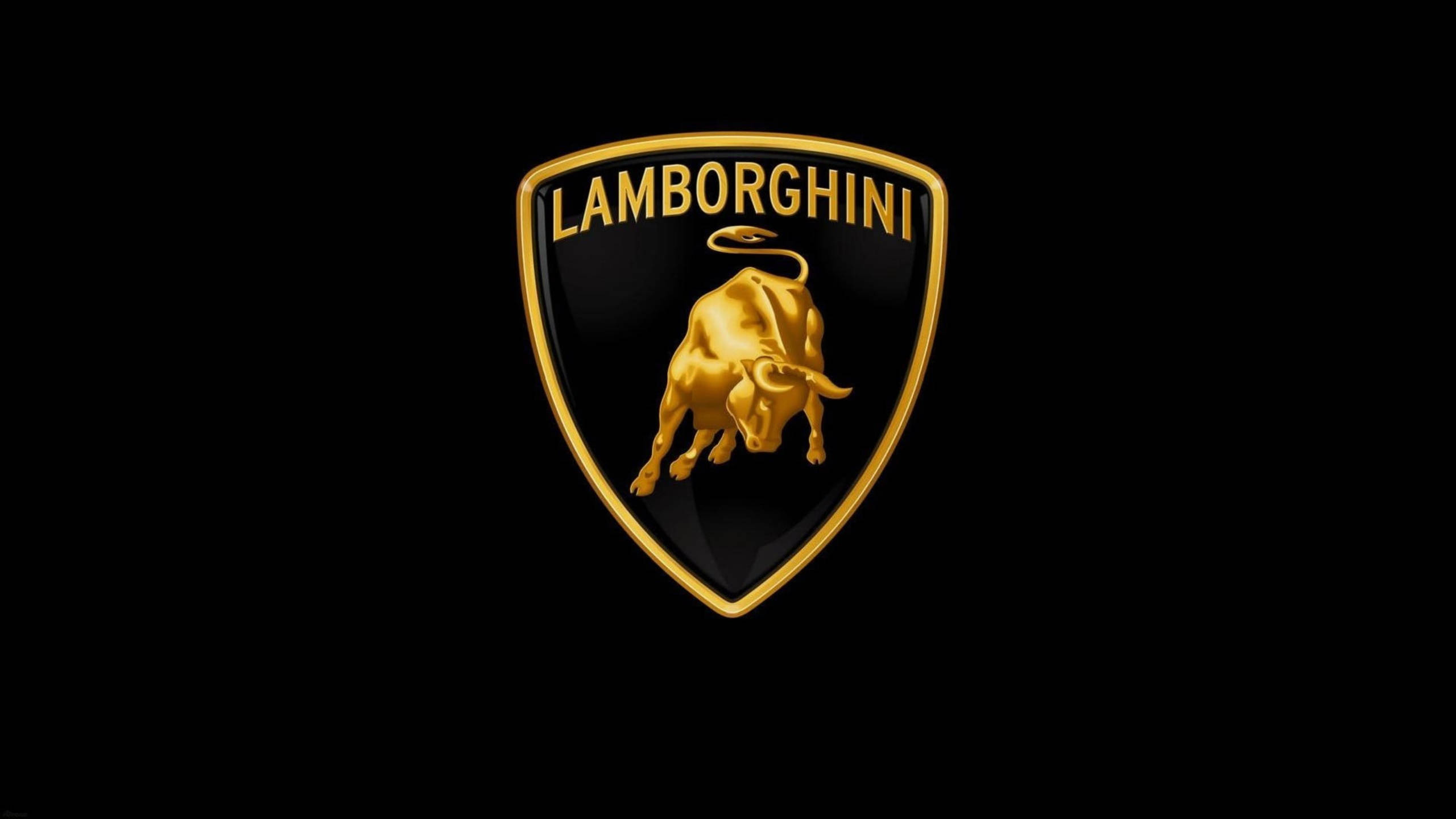 Lamborghini, gold Lamborghini logo, charging bull emblem, 2K Desktop Wallpaper