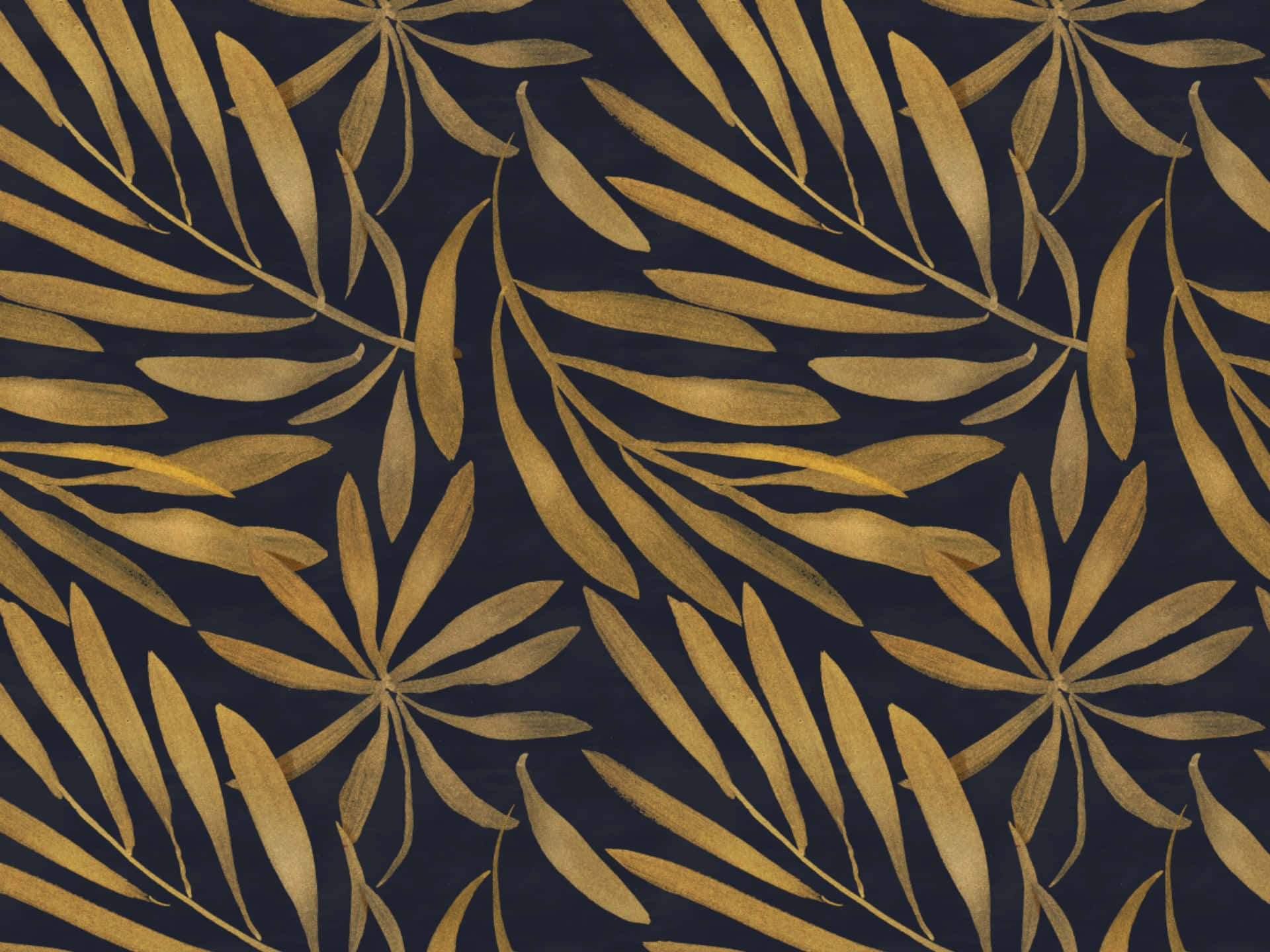 gold leaf pattern, black background, golden palm leaf silhouettes, Full HD Desktop Wallpaper