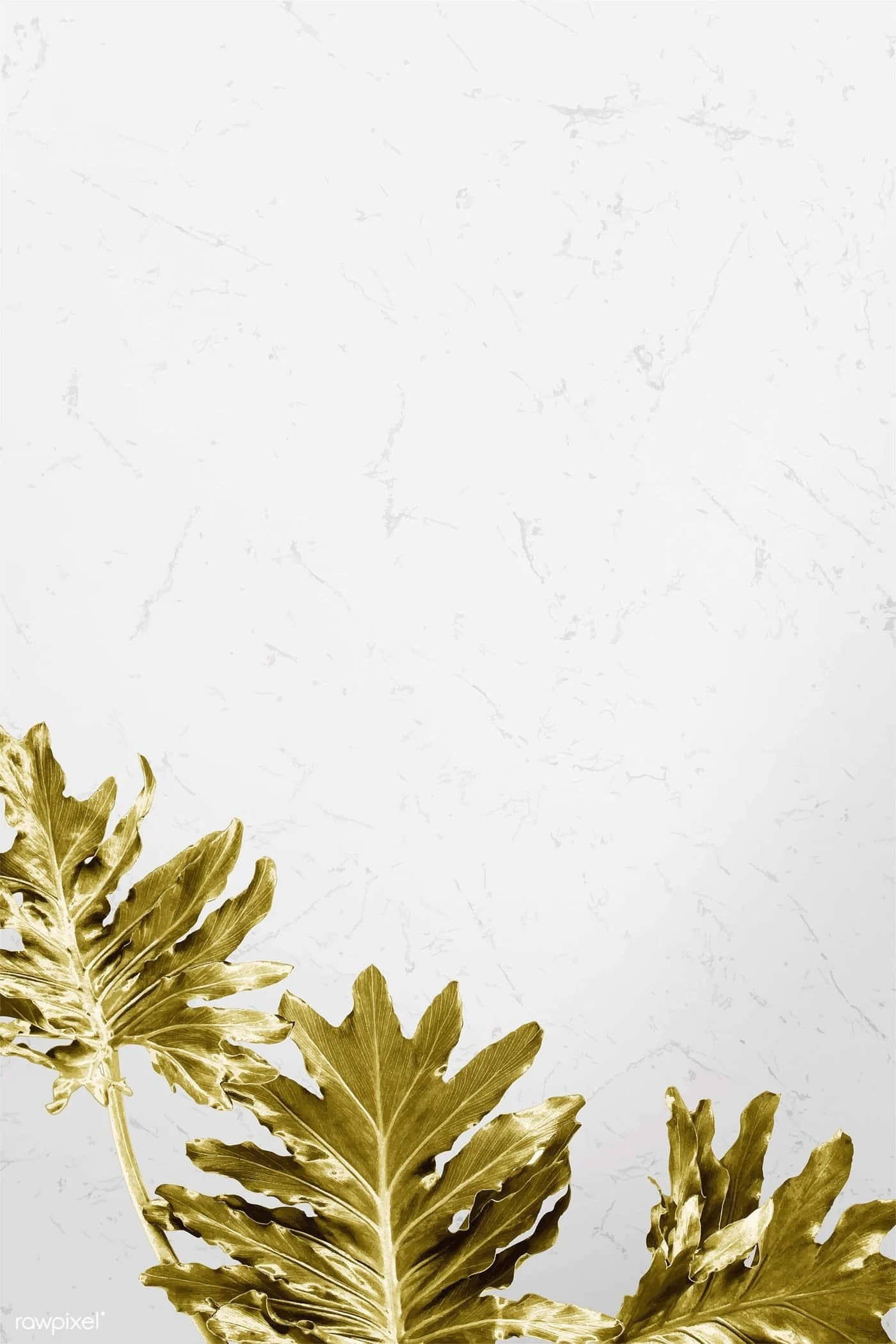 Gold Leaf, tropical leaves, textured white marble background, Full HD Phone Wallpaper