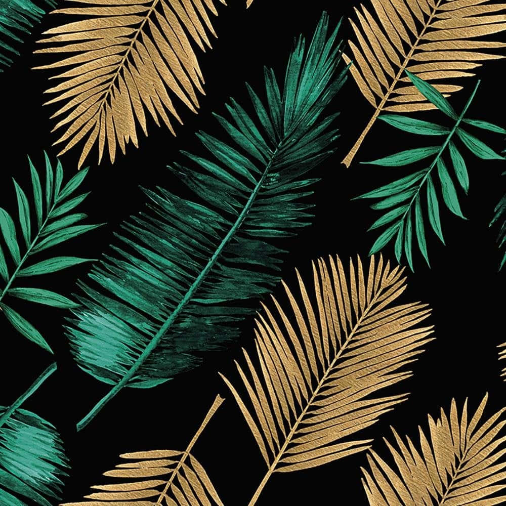 tropical green gold leaves pattern, vibrant green, gold, SD Desktop Wallpaper