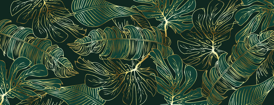 Green Gold Tropical Leaves Pattern, gold, deep green, SD Desktop Wallpaper