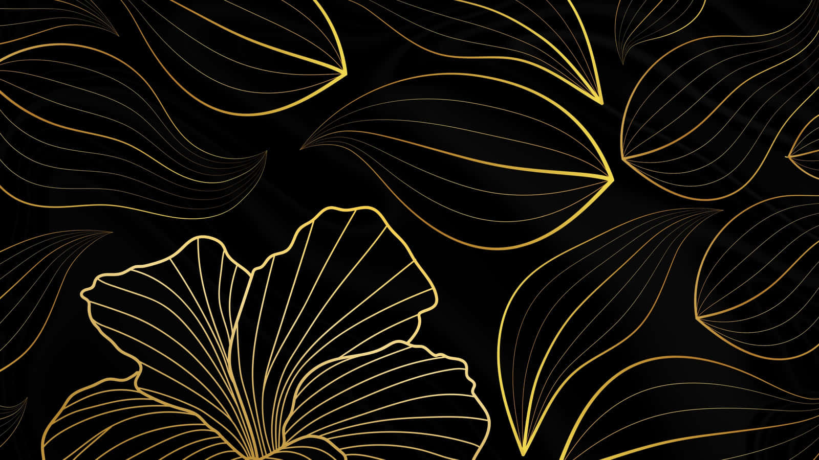 gold leaf pattern, black background, stylized leaves, HD Desktop Wallpaper