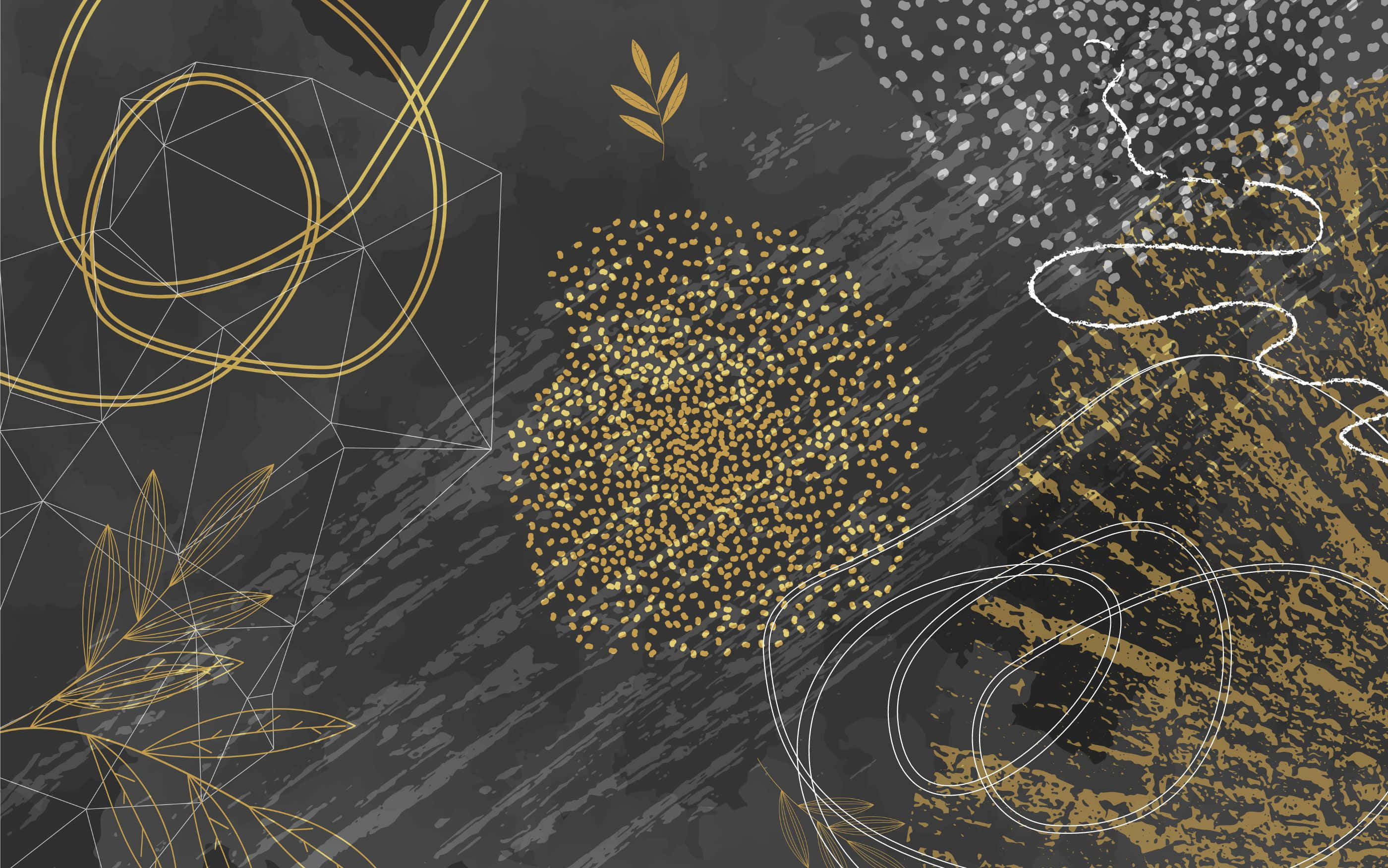 gold leaf, abstract, dark gray background, 2K Desktop Wallpaper