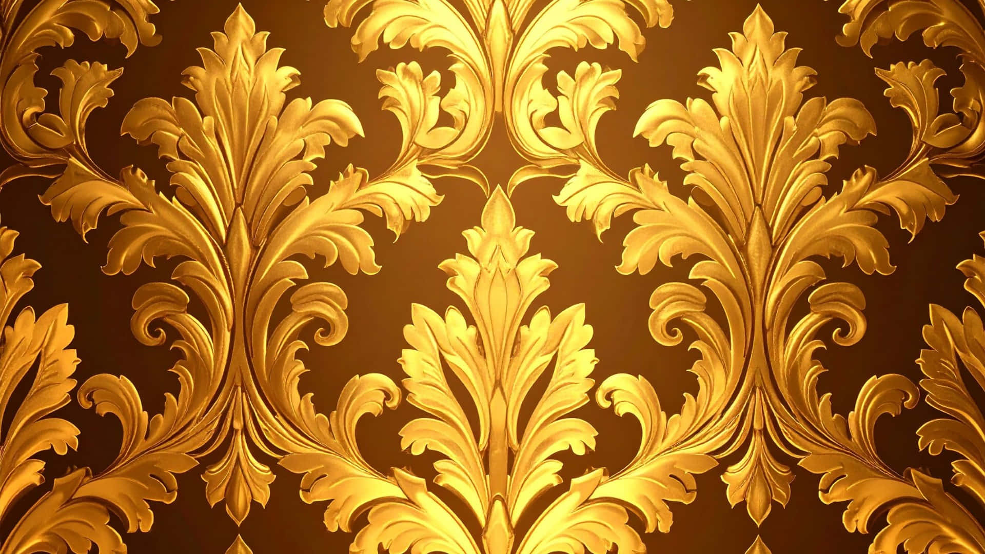 Baroque Gold Leaf Pattern, golden baroque leaf patterns, intricate swirls, Full HD Desktop Wallpaper