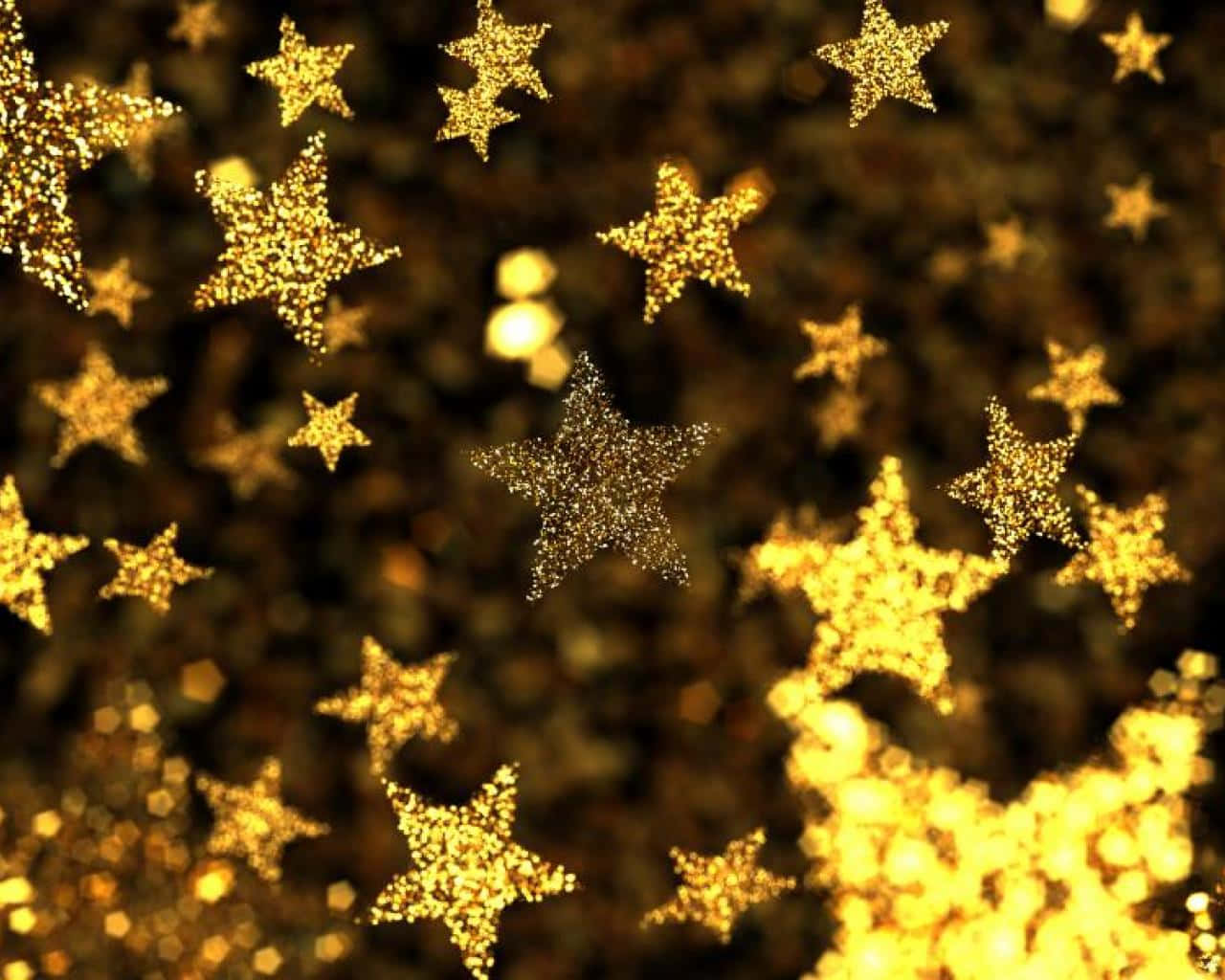 Gold Stars, golden glittering stars, warm bokeh background, HD Desktop Wallpaper
