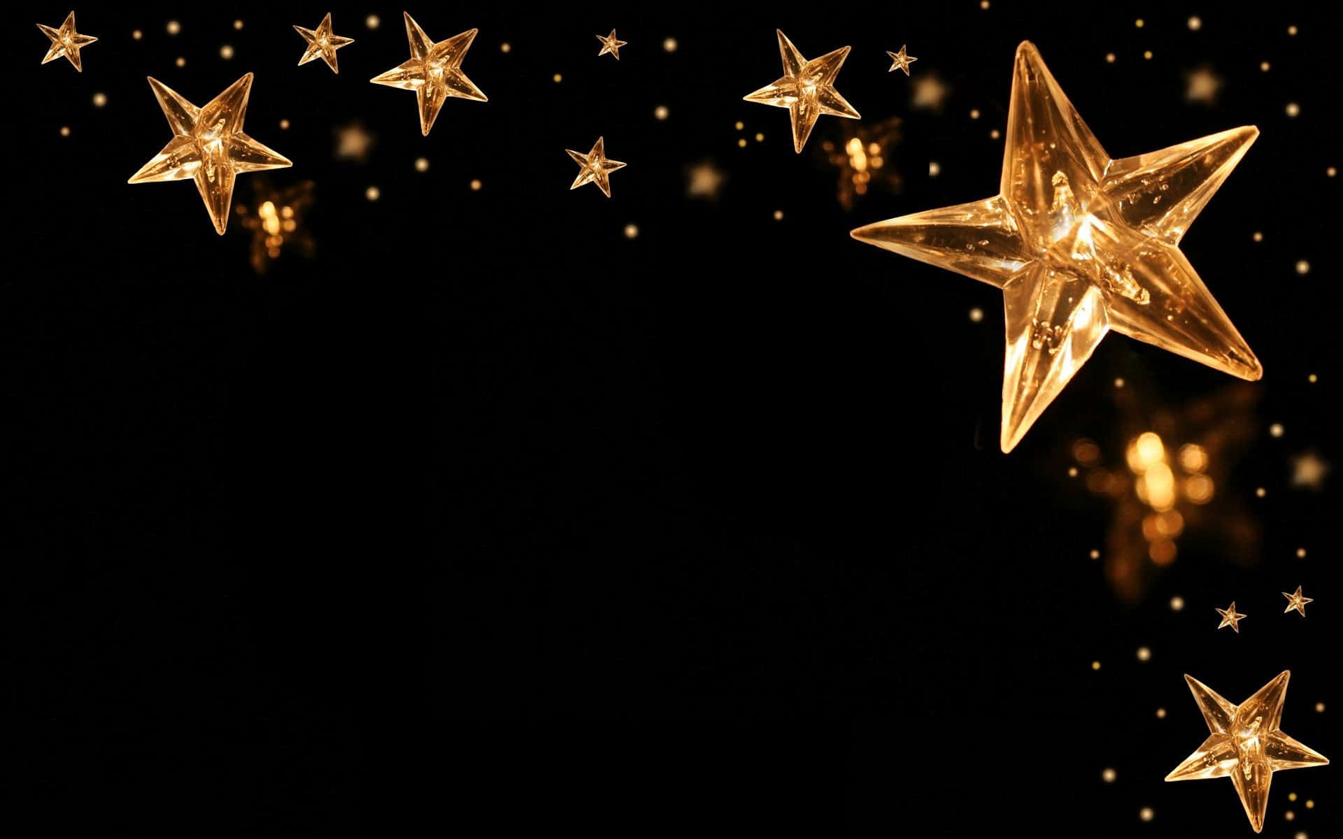 Gold Stars, golden star-shaped lights, deep black background, Full HD Desktop Wallpaper
