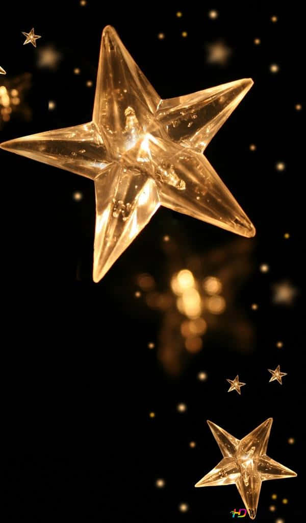 gold stars, glowing golden star ornament, dark backdrop, SD Phone Wallpaper