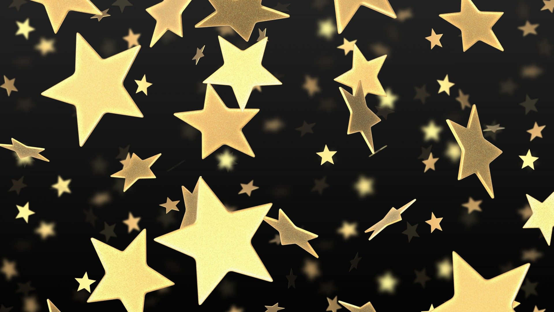 gold stars, deep black background, soft glowing highlights, Full HD Desktop Wallpaper