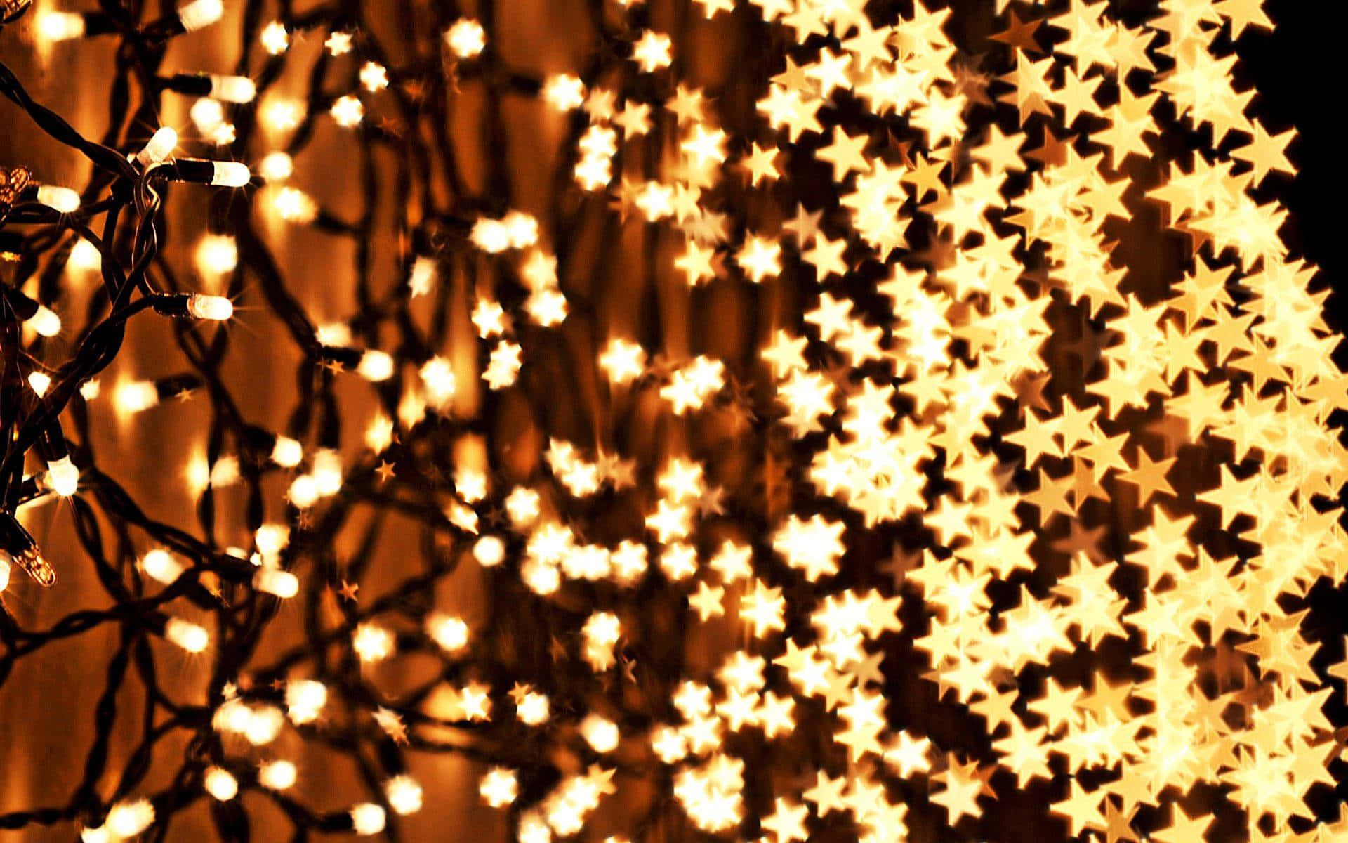 Gold Stars, golden star-shaped lights, dark background, Full HD Desktop Wallpaper