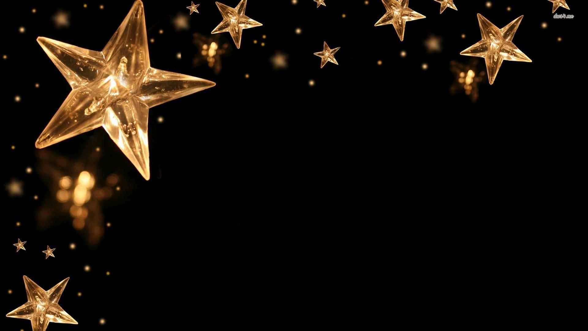 gold stars, golden star-shaped lights, deep black background, Full HD Desktop Wallpaper