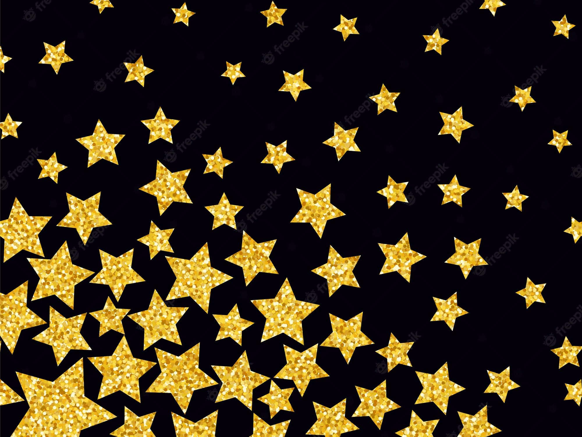 Gold Stars, golden glittery stars, deep black background, Full HD Desktop Wallpaper