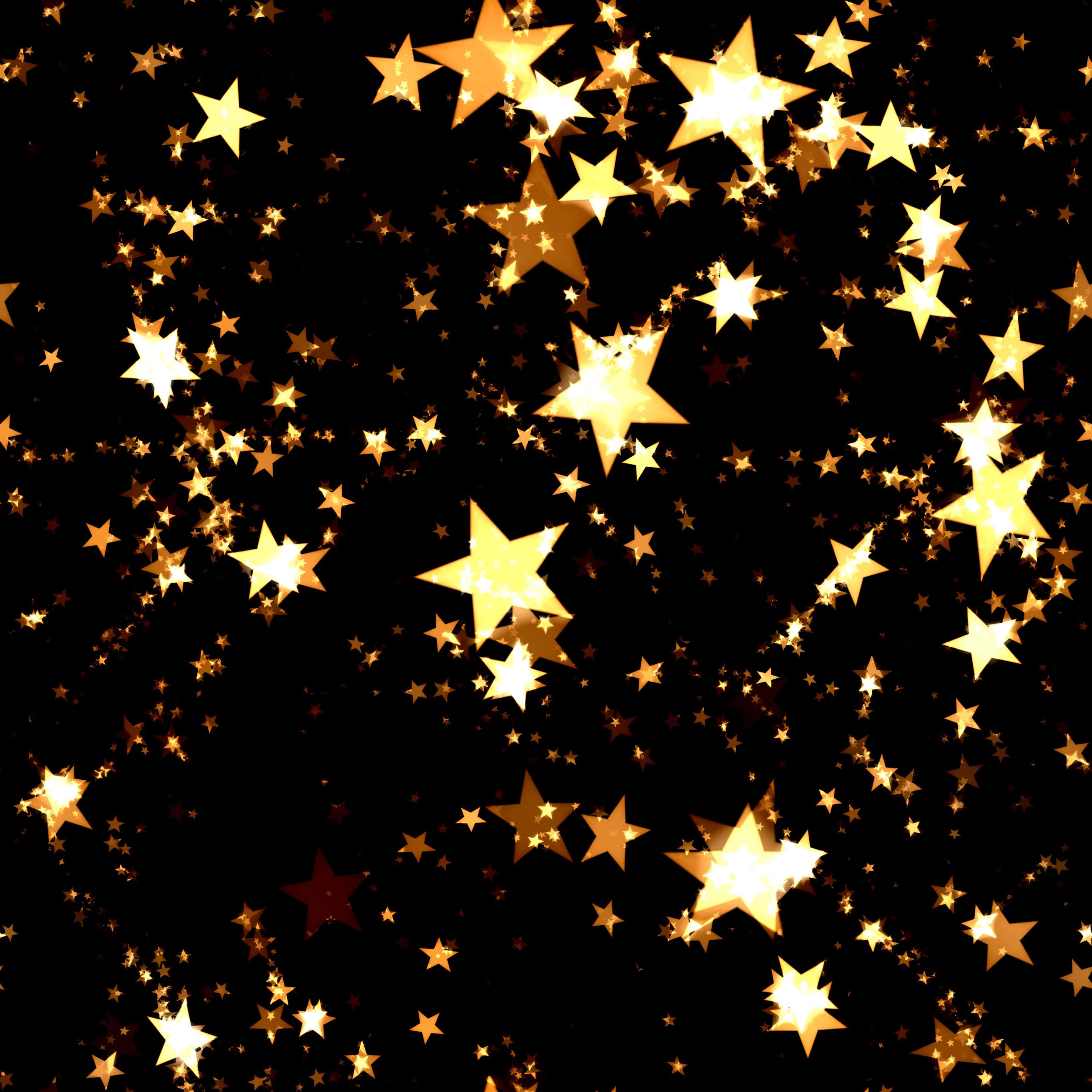 gold stars, black background, twinkles, 2K Desktop Wallpaper