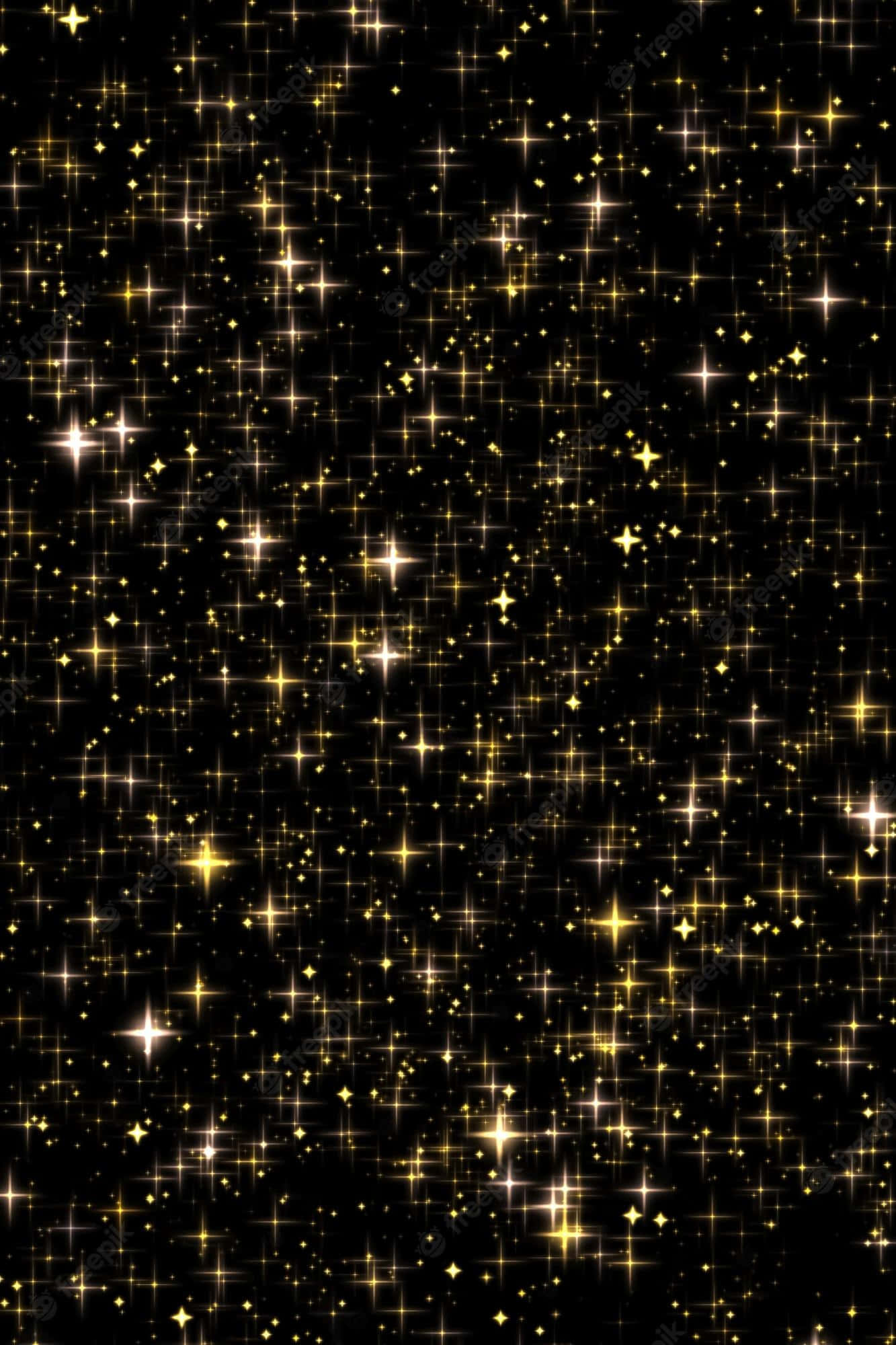 golden stars, deep black background, celestial scene, Full HD Phone Wallpaper