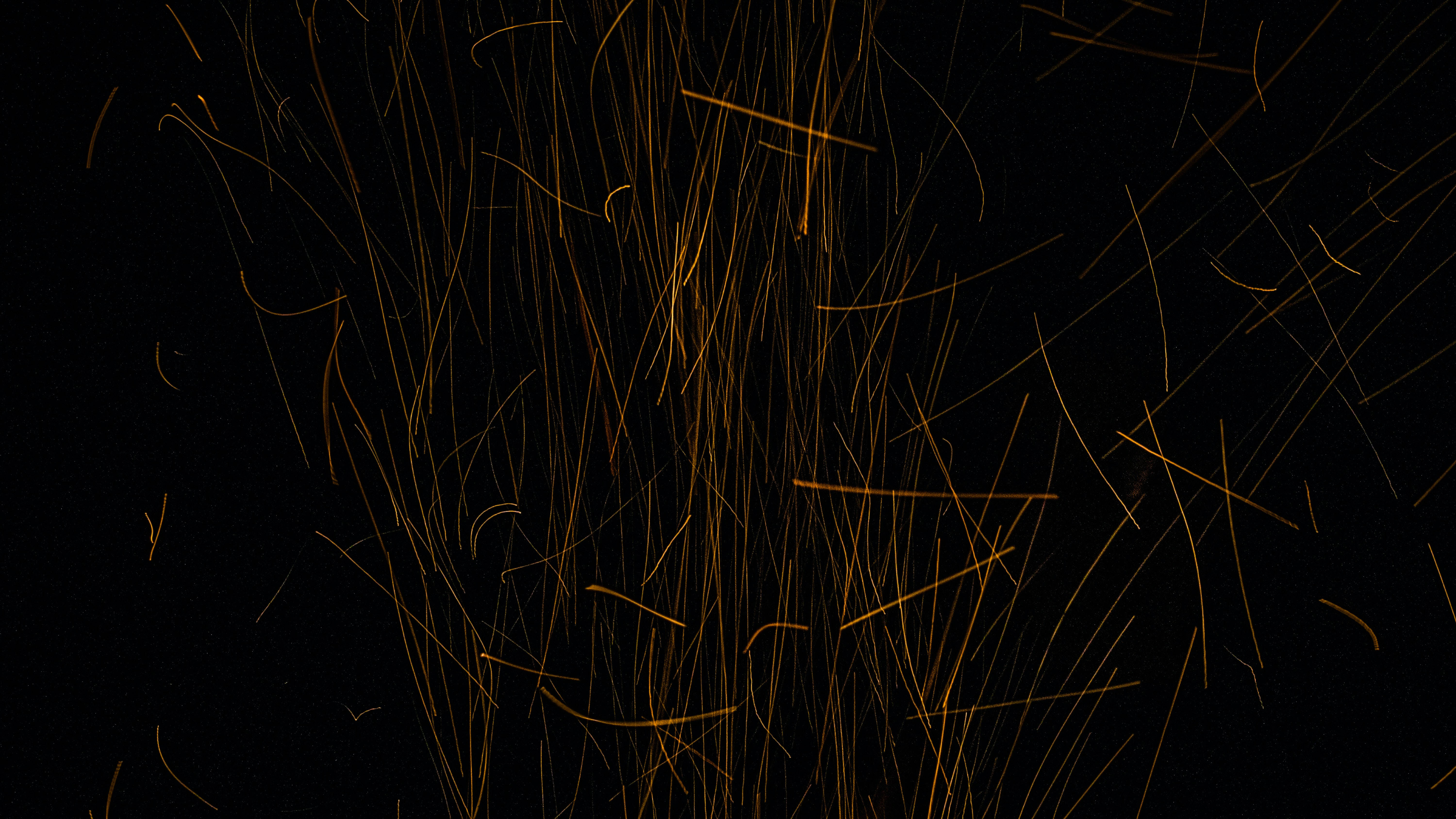 black and gold spark lines, golden sparks, pitch black background, 5K Desktop Wallpaper
