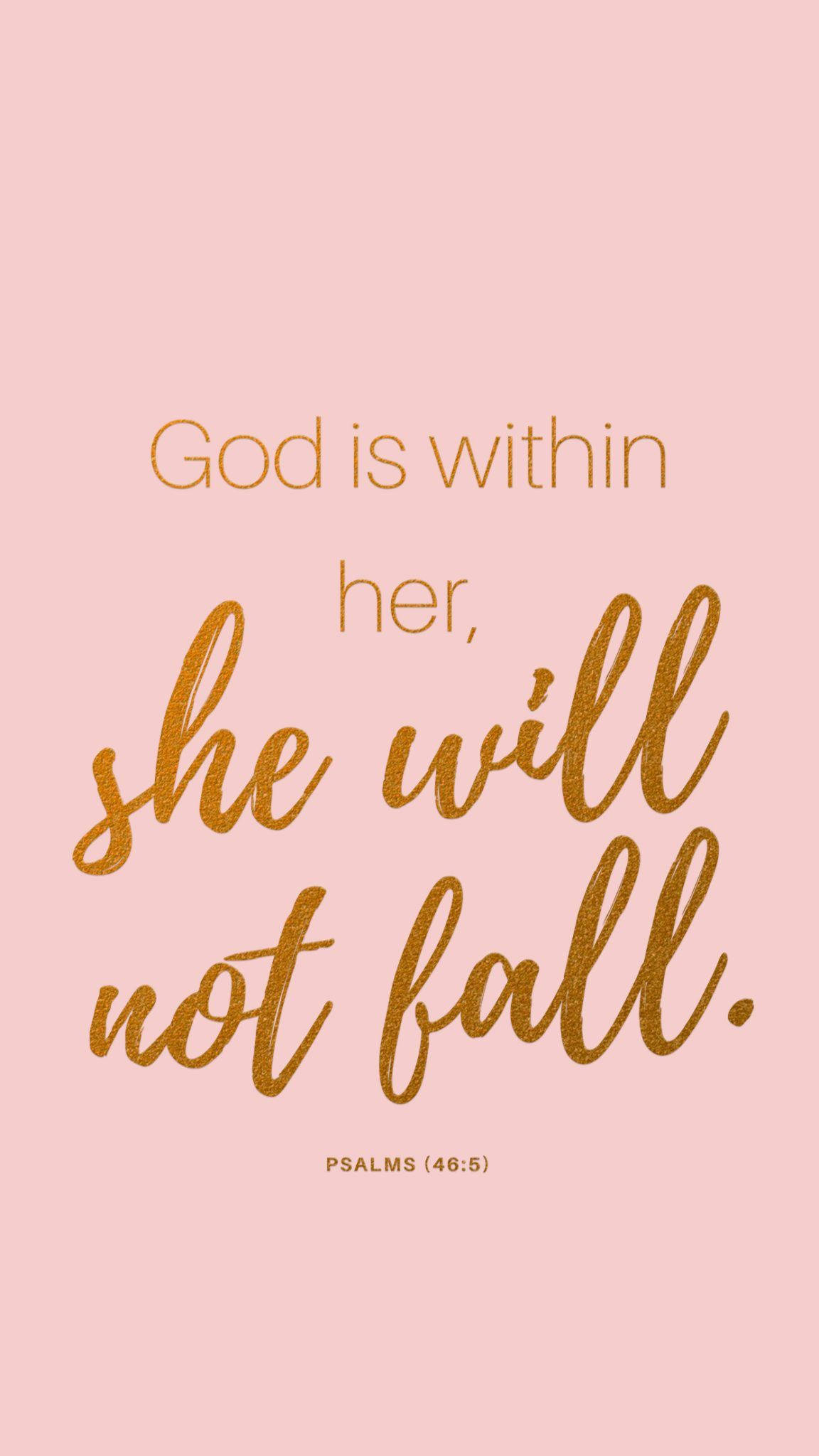 God is within her, she will not fall, PSALMS (46:5), soft pink background, Full HD Phone Wallpaper