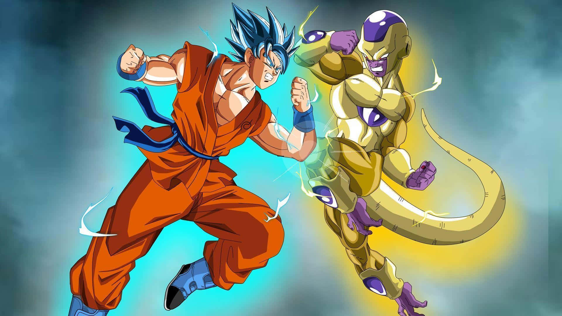 Golden Frieza, anime warriors, glowing energy blasts, Full HD Desktop Wallpaper