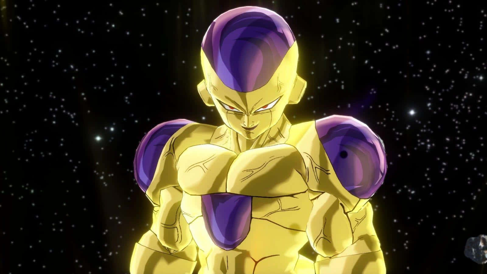 Golden Frieza, starry cosmic backdrop, glowing eyes, HD Desktop Wallpaper