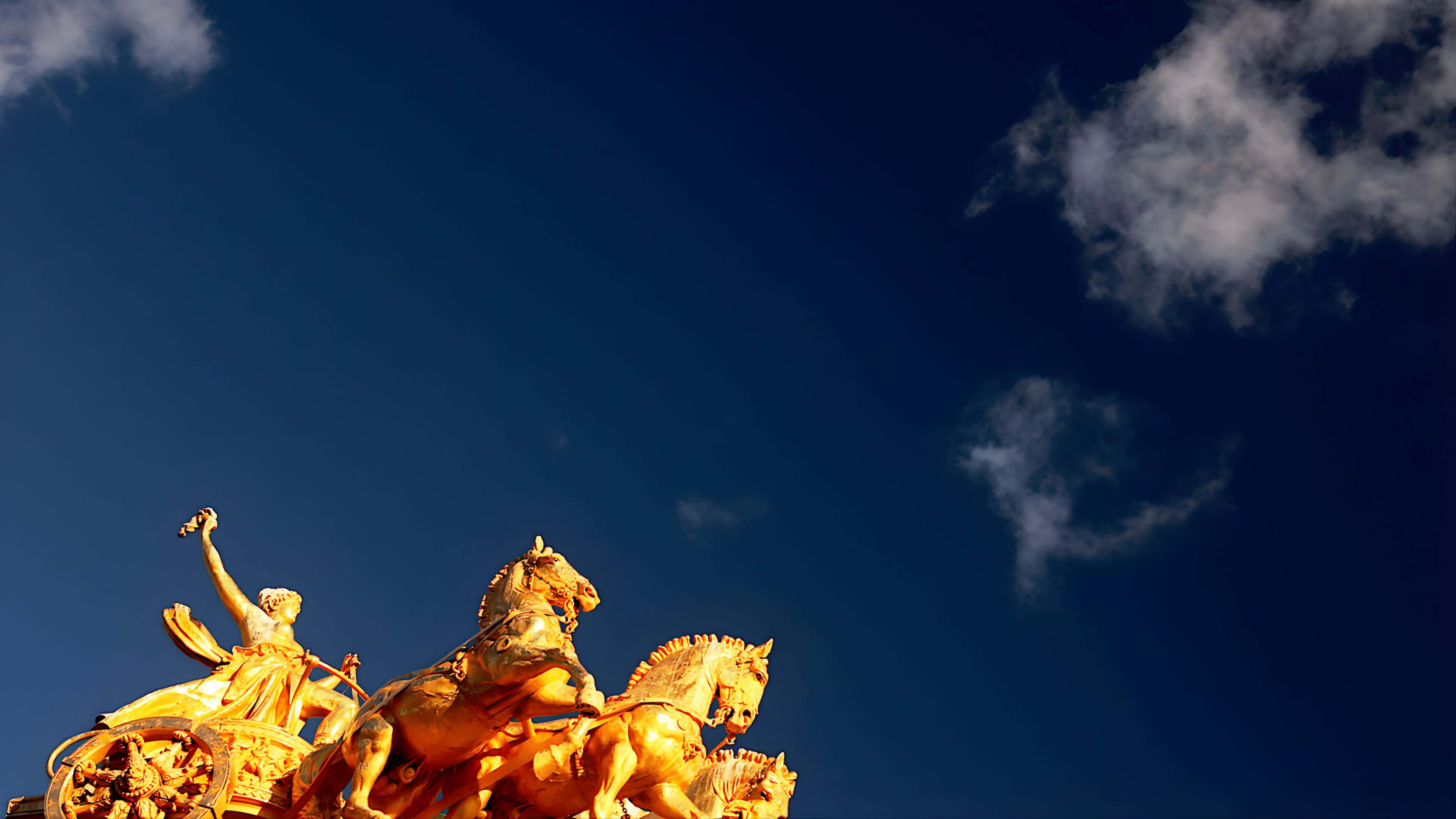 Golden Horse, chariot, four horses, 4K Desktop Wallpaper