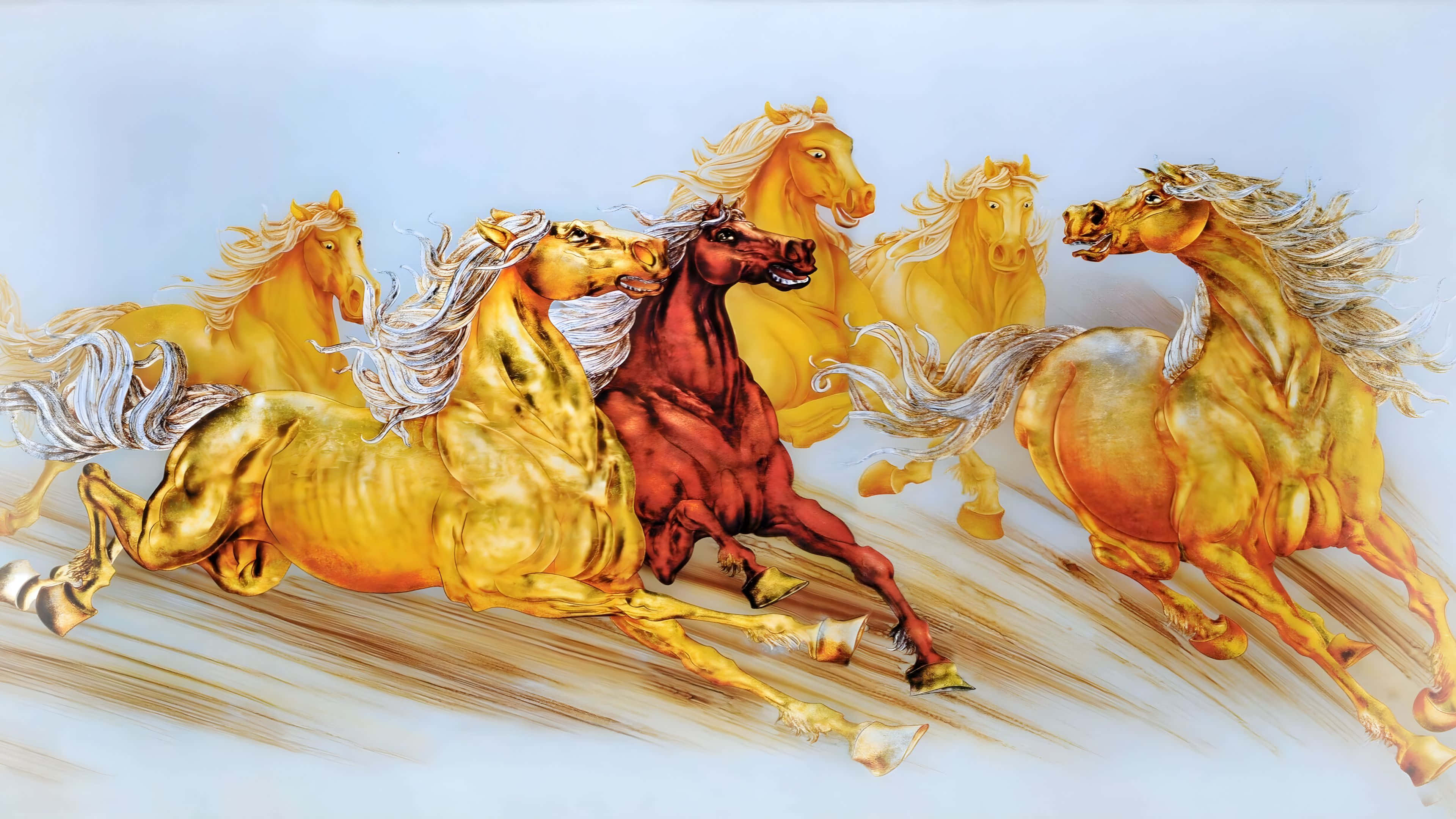 Golden Horse, gold, red, 4K Desktop Wallpaper