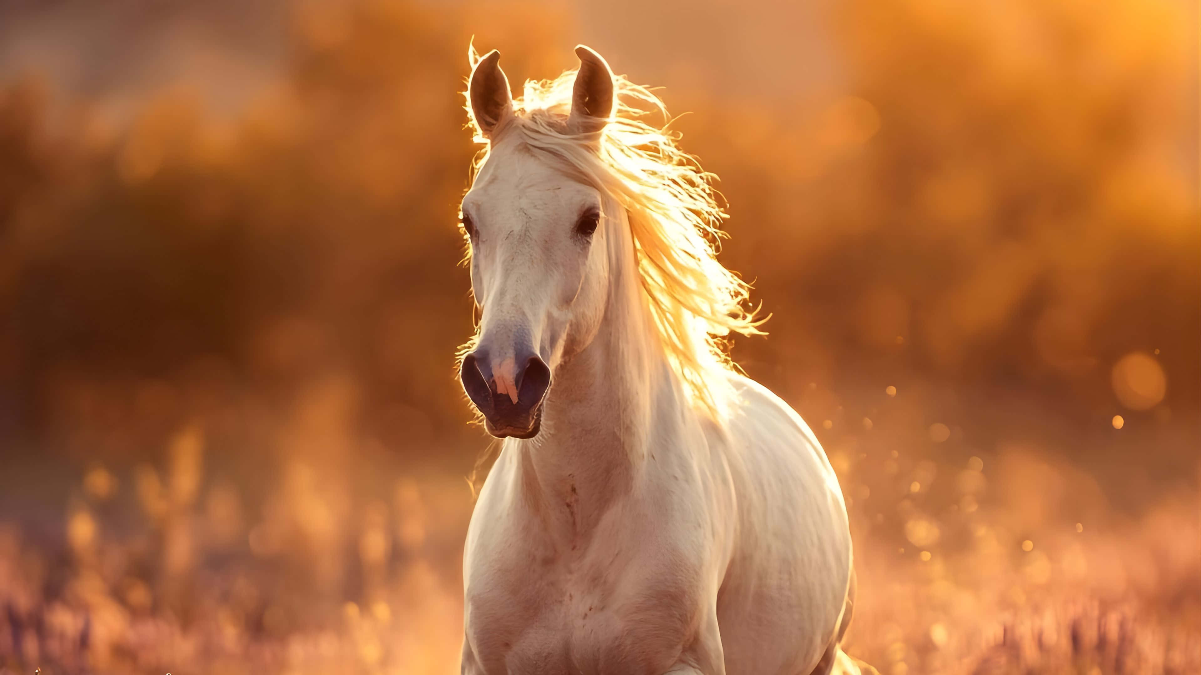 Golden Horse, sunset, white horse, 4K Desktop Wallpaper