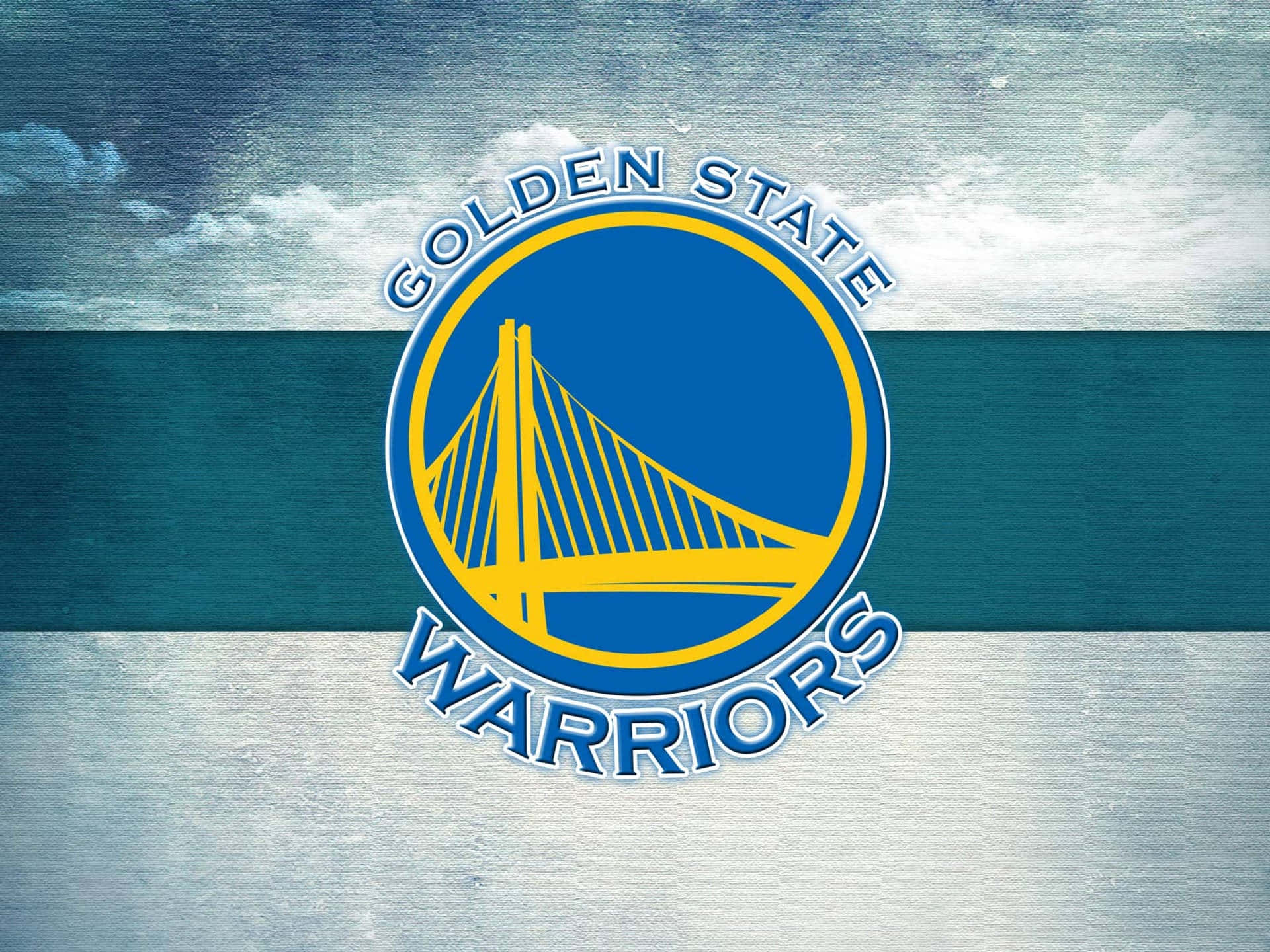 Golden State Warriors Logo, textured blue and white background, cloudy sky, Full HD Desktop Wallpaper