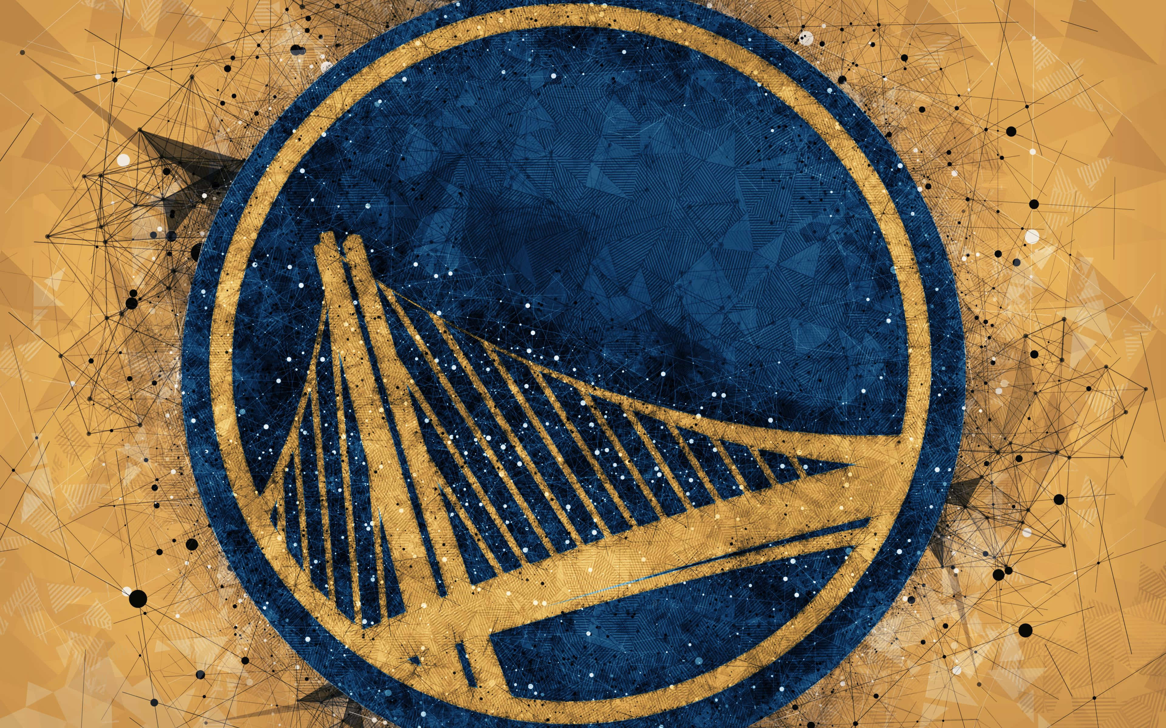 Golden State Warriors Logo, blue and gold, geometric starfield, 4K Desktop Wallpaper