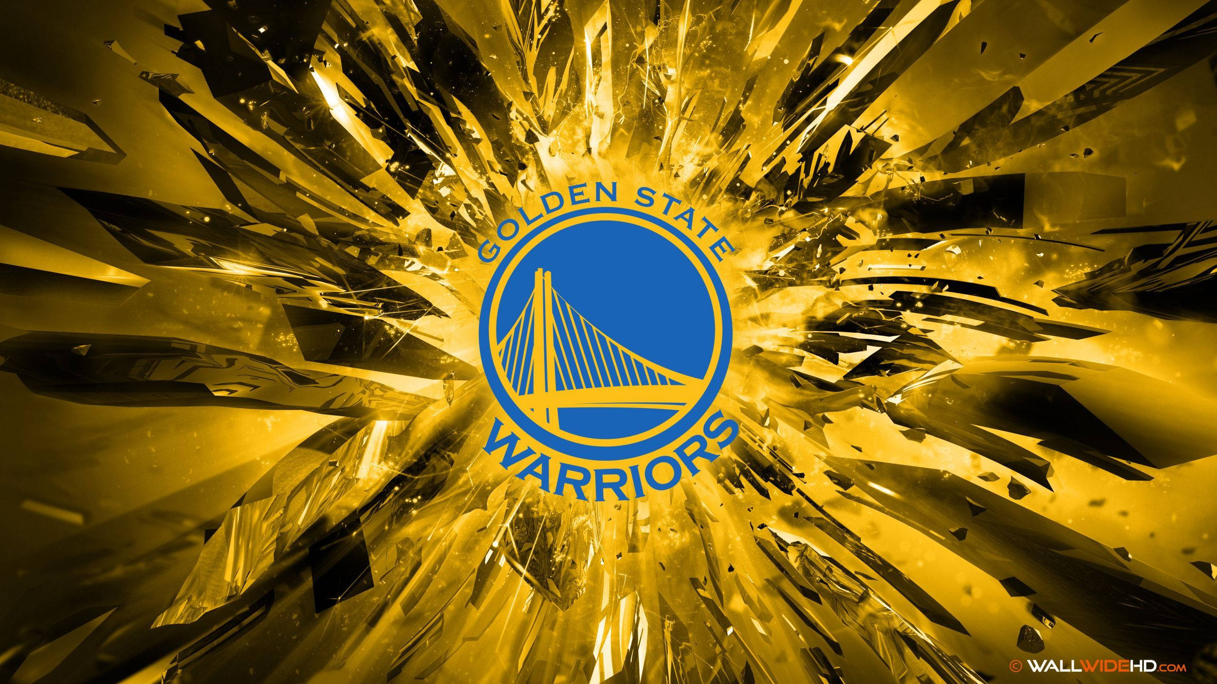 Golden State Warriors, golden glass shards, yellow and black, Full HD Desktop Wallpaper