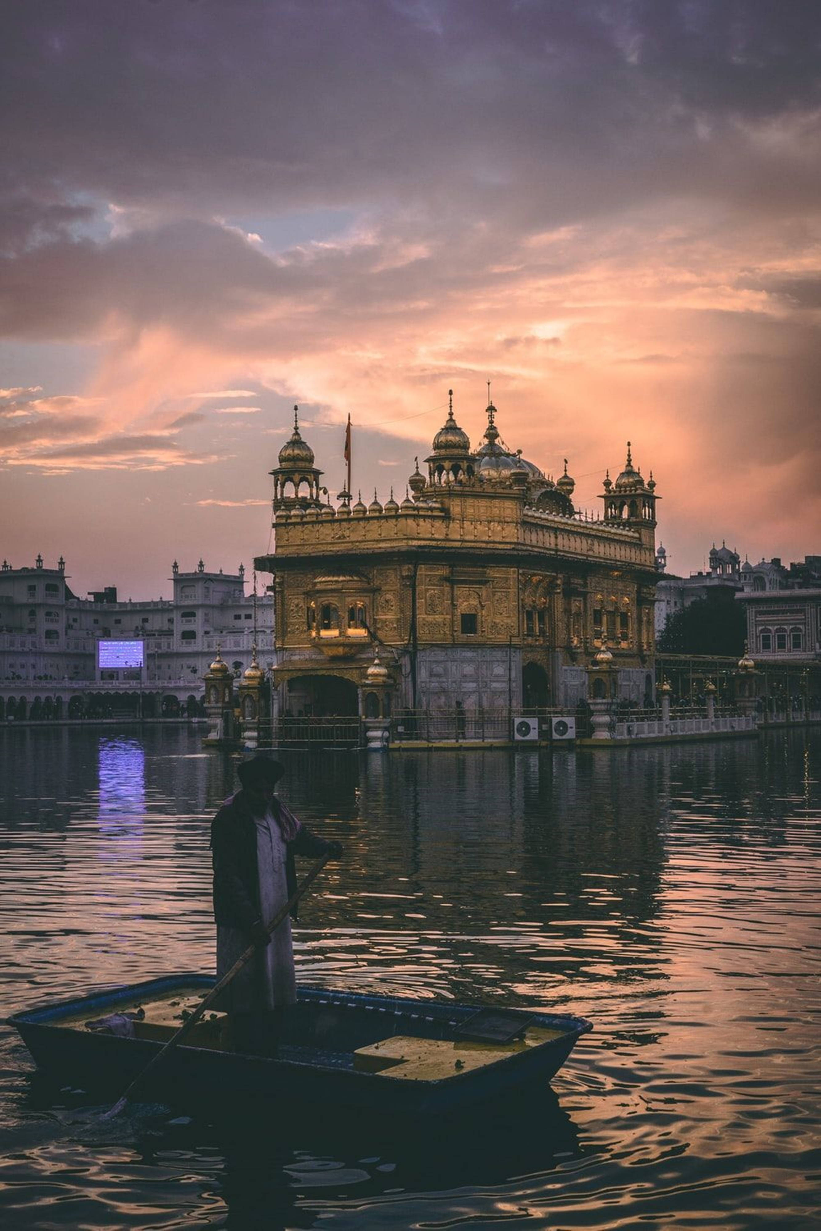 Golden Temple, sunset, warm light, 4K Phone Wallpaper